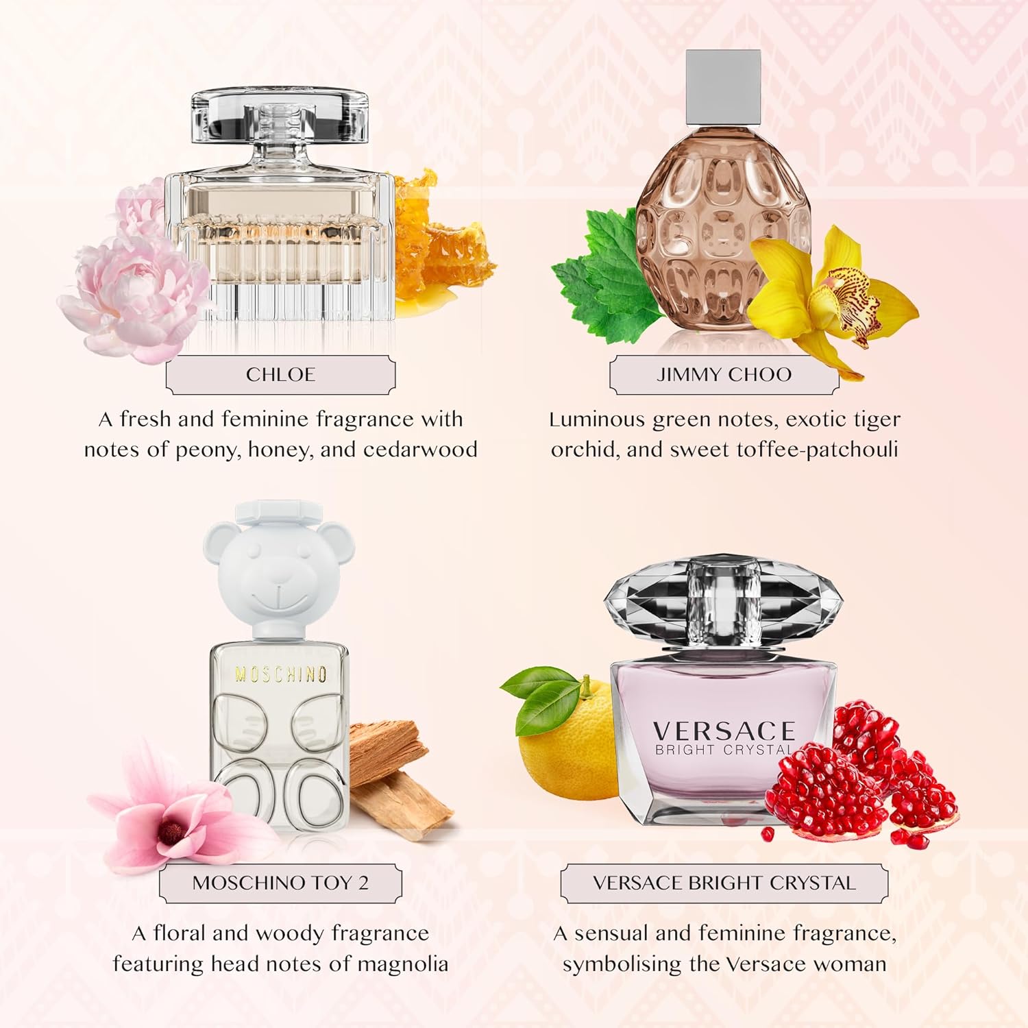 Scentown Mini Perfumes for Women (Set of 5) – Designer Perfume Samples for Women Packed in an Elegant Gift Box – Includes Moschino, Jimmy Choo, Chloé, Versace & Empty Refillable Perfume Atomizer - Image 3