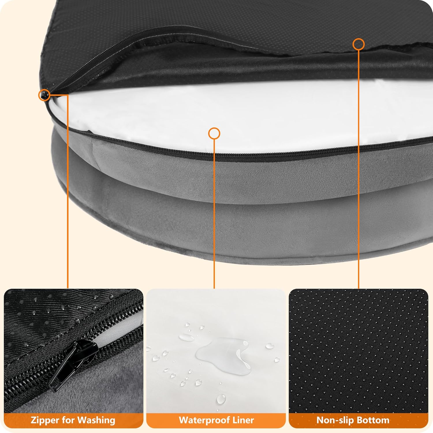 Dwanton Orthopedic Dog Bed for Medium Dogs with Gel Memory Foam, Waterproof Dog Sofa, Washable Pet Bed with Four Sided Bolster Cushion, Removable Cover & Non-Slip Bottom, 36", Dark Gray - Image 6