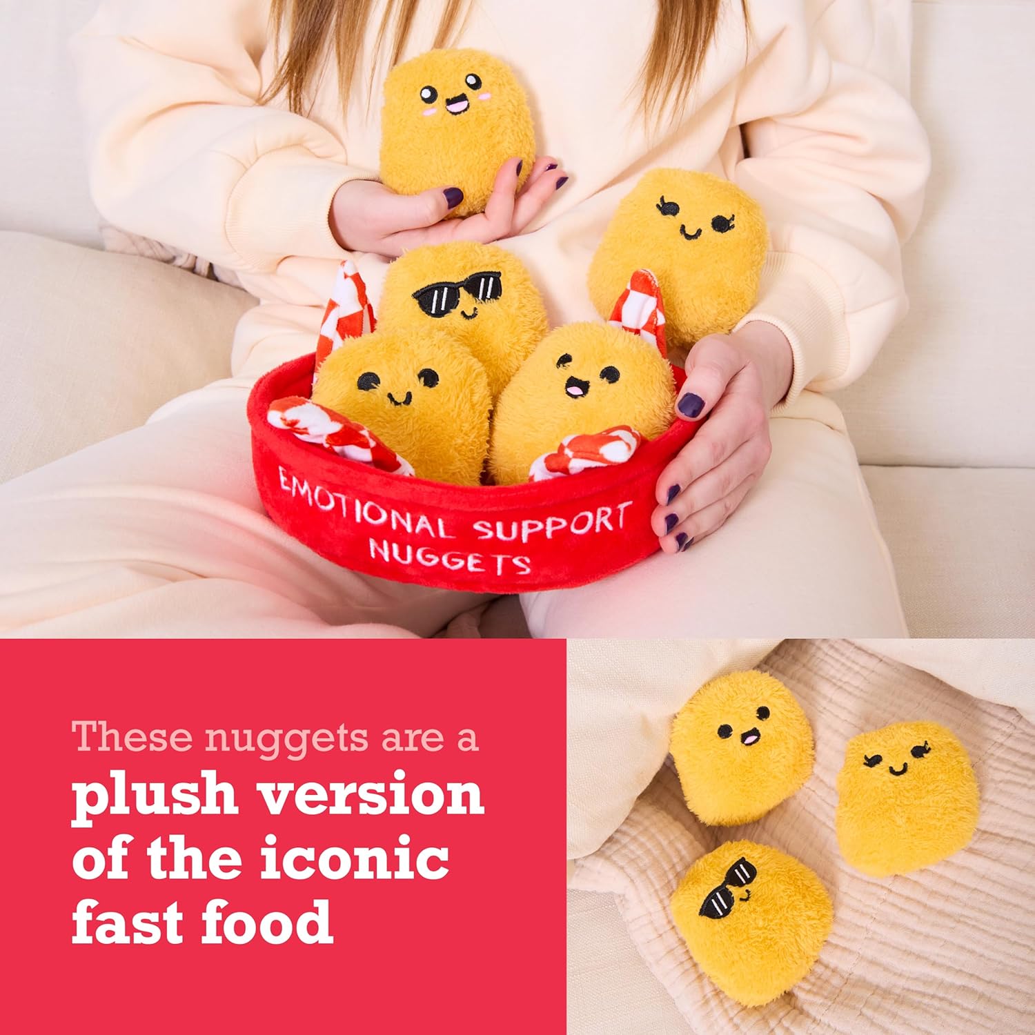 Emotional Support Chicken Nuggets by Relatable, Cuddly Stuffed Animals and Toys, Squishy Toys and Plushies, Great Gift Ideas for Loved Ones of All Ages, Includes 5 Plushies with Carrying Basket - Image 4
