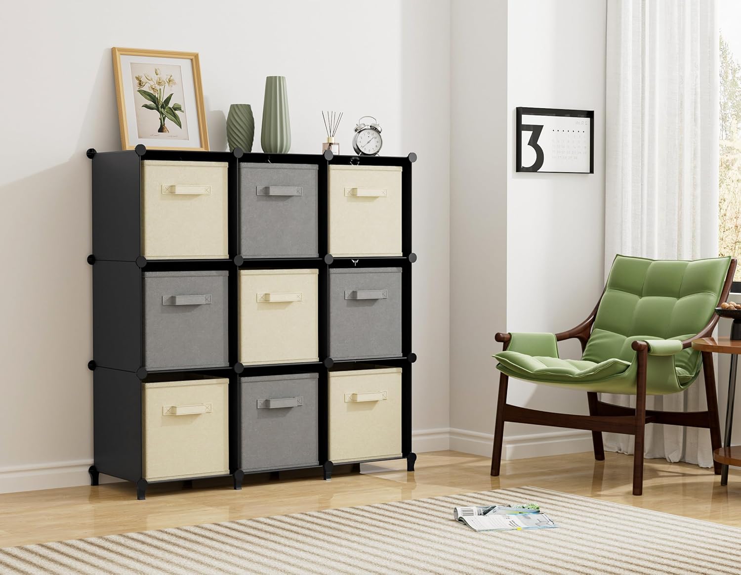 HOMIDEC Closet Organizers and Storage, 9 Cube Storage Organizer, Portable Closet Organizer Cubes Shelves for Clothes, Bedroom, Kids Room, Bathroom, Wardrobe, Garment Racks, Black - Image 5