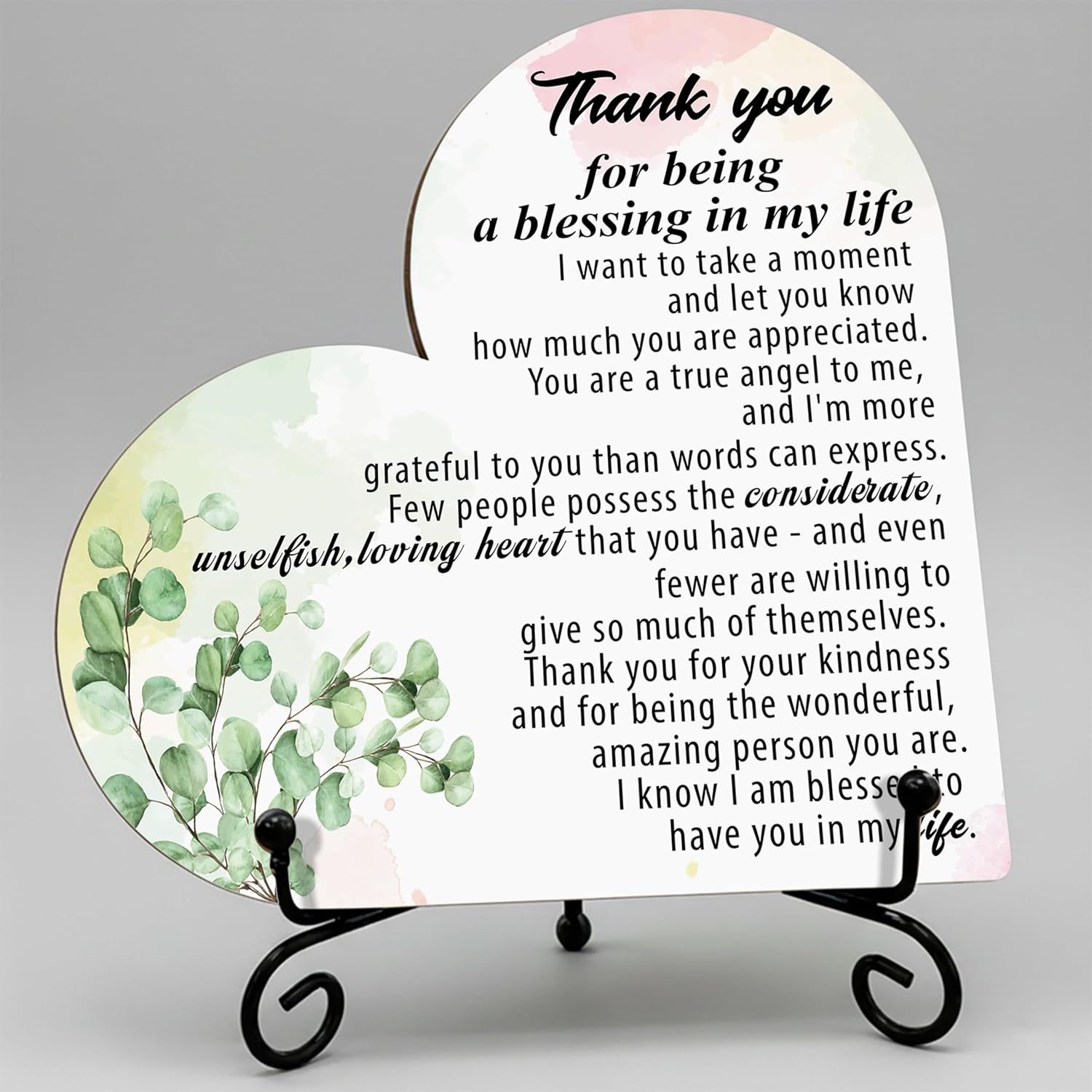 Thank You Gifts for Women, Being A Blessing in My Life Wood Heart Plaque with Stand, Appreciation Gratitude Gifts for Mom Friend Sister, Thanksgiving Christmas Valentines Day Family Party Gift Idea, 5x5in