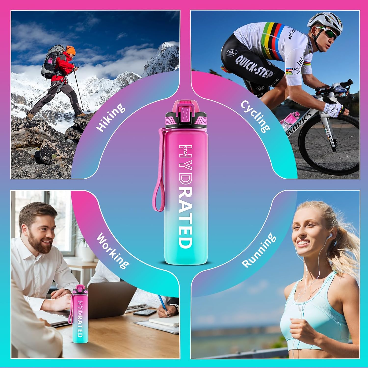 Water Bottle with Straw, 32oz Motivational Water Bottles with Time Marker to Drink, Tritan BPA Free, 1L Sports Water Bottle with Carry Strap LeakProof for Women Gym Fitness Outdoor (1 Pack) - Image 7