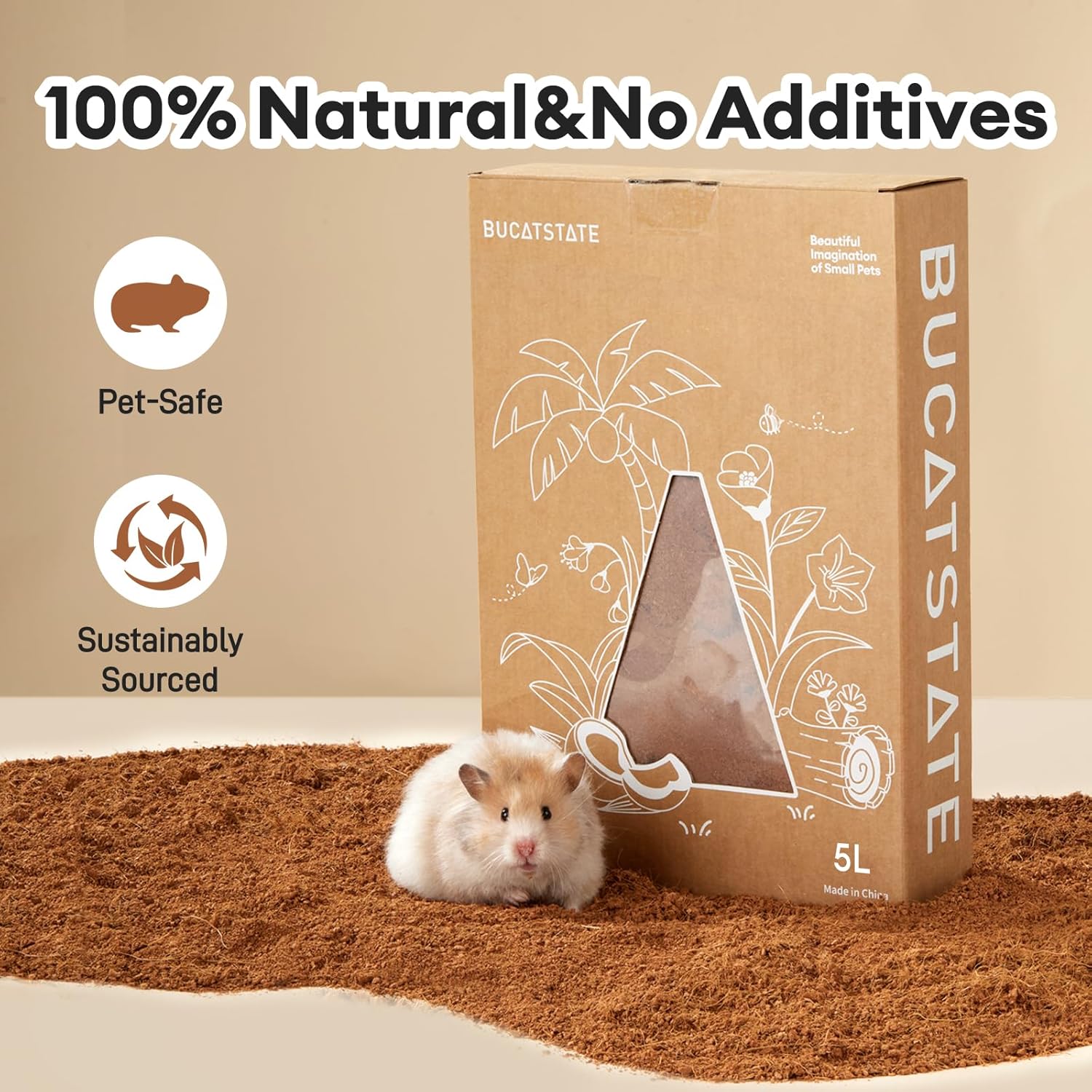 BUCATSTATE 5L Natural Coco Fiber Hamster Bedding, Soft Natural Coco Fiber Substrate for Small Pets & Dwarf Syrian Hamsters, Gerbils, Mice, Low-dust Hamster Hamsters - Image 6