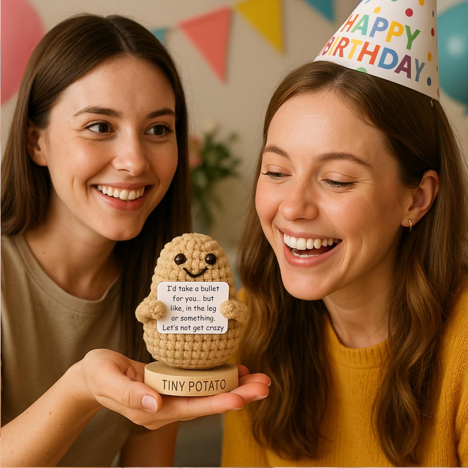 Funny Friendship Gift - Tiny Potato with 30 Sassy Messages for Women Friends Bestie BFF Coworkers - Best Friend Birthday Gifts for Women Sister | Positive Crochet Unique Present Idea for Mothers Day - Image 5