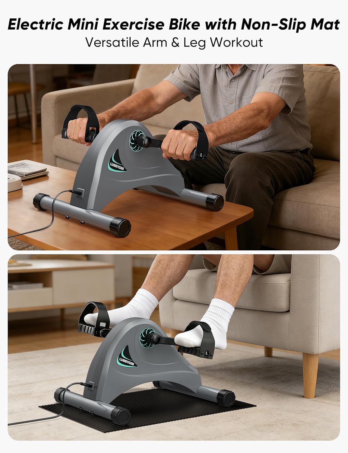 LUBBYGIM Mini Exercise Bike, Under Desk Bike Pedal Exerciser for Seniors & Physical Therapy, Electric Motorized Foot Pedal Machine for Arm and Leg Fitness, 6 Speed Levels - Image 2