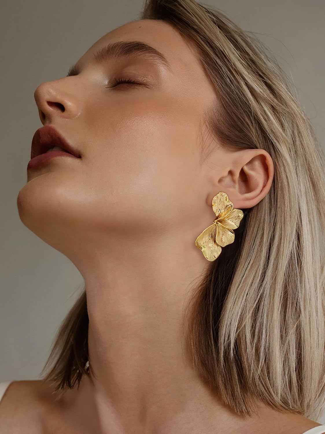 Chunky Gold Statement Earrings For Women Gold Plated Sectored Flower Leaf Shell Angel Wing Earrings Trendy Boho Jewelry For Women Large Stud Earrings Hypoallergenic Earrings - Image 7