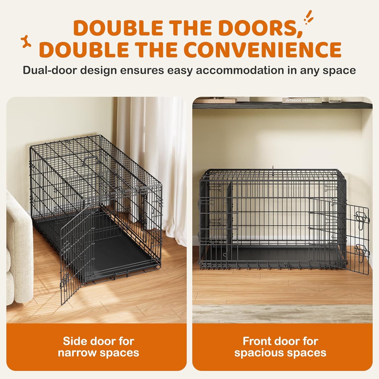 Yaheetech 42 inch Double Door Dog Crate w/Divider for Puppy to Adult XL Collapsible Metal Crate with Removable Tray Wire Dog Kennel for Large Dogs Portable Travel Cage, Black - Image 4
