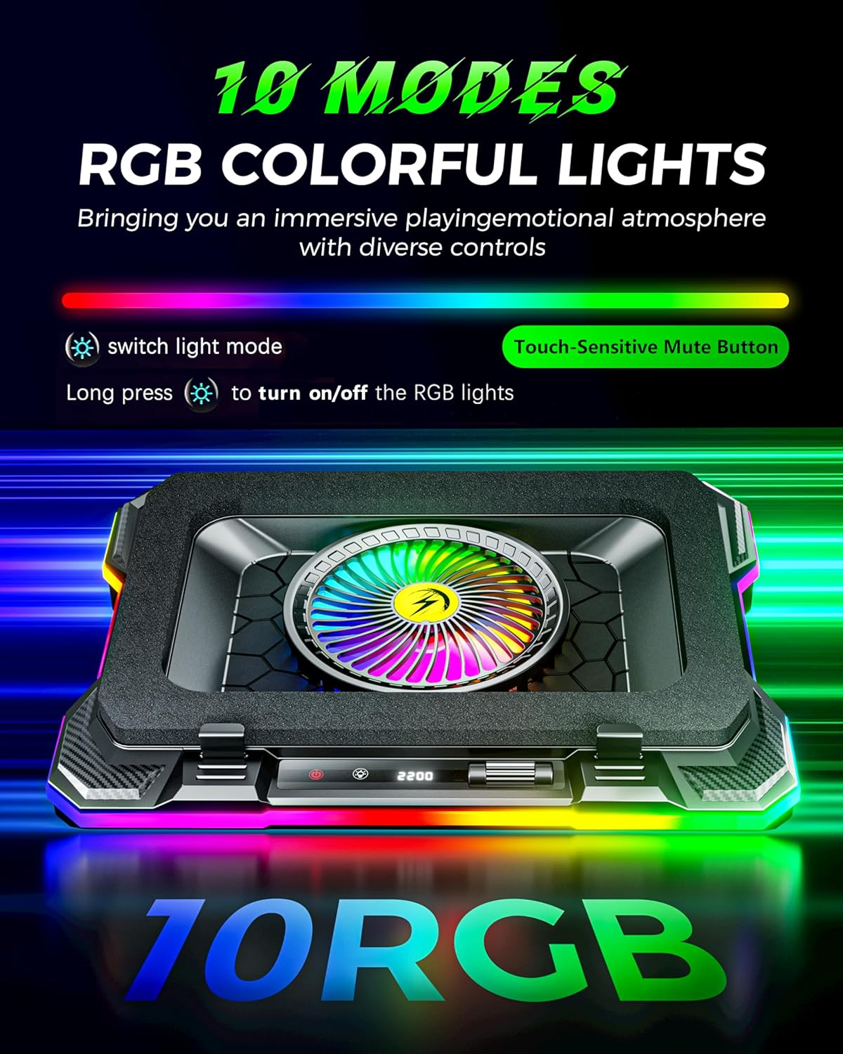 ChillCore RGB Gaming Laptop Cooling Pad with 5.5" Turbo Fan, Rapid Cooling for 15.6-19.3" Laptops, Variable Speed Control, 7 Adjustable Heights - K1 5V RGB - Image 3