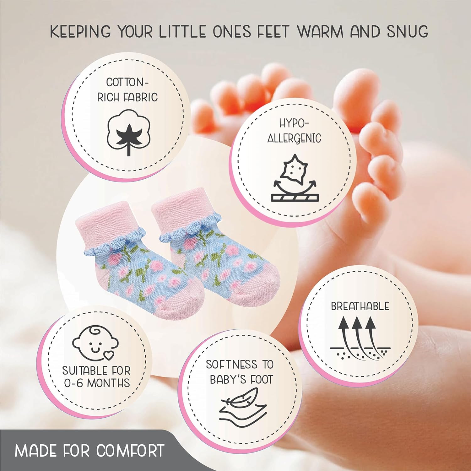 Baby Socks Cotton For Girls 12 Pairs – Soft And Comfortable Baby Girl Socks 0-6 Months, Adorable Sock Shoes For Baby Girl, Gift For Newborns - Image 2