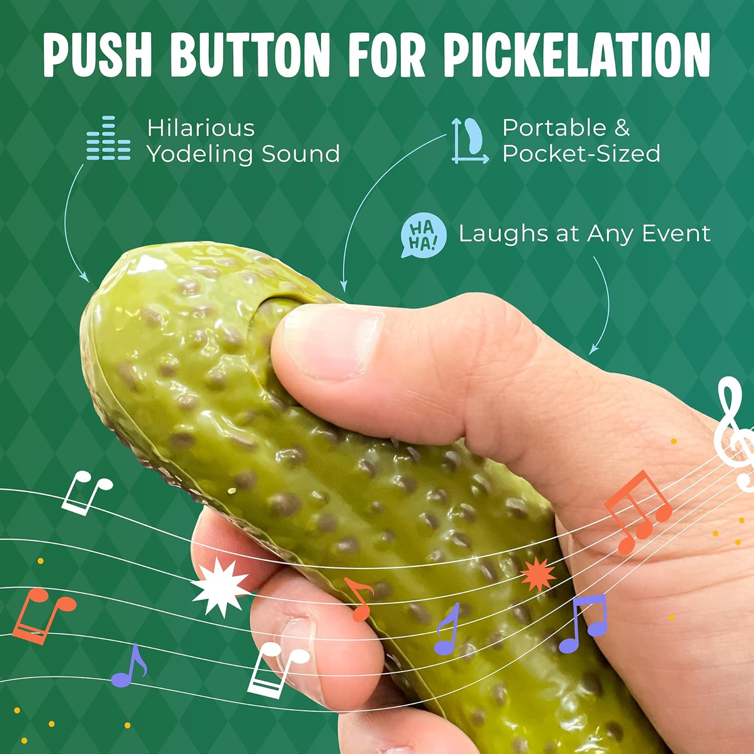 DR DINGUS Yodeling Pickle (1 Pickle - 5 Inch) Sings Dill-lightful Musical Yodel Song - Hilarious Laughs - Singing Novelty Gag Gift for Friends Family Coworkers Office Students Classroom - Image 3