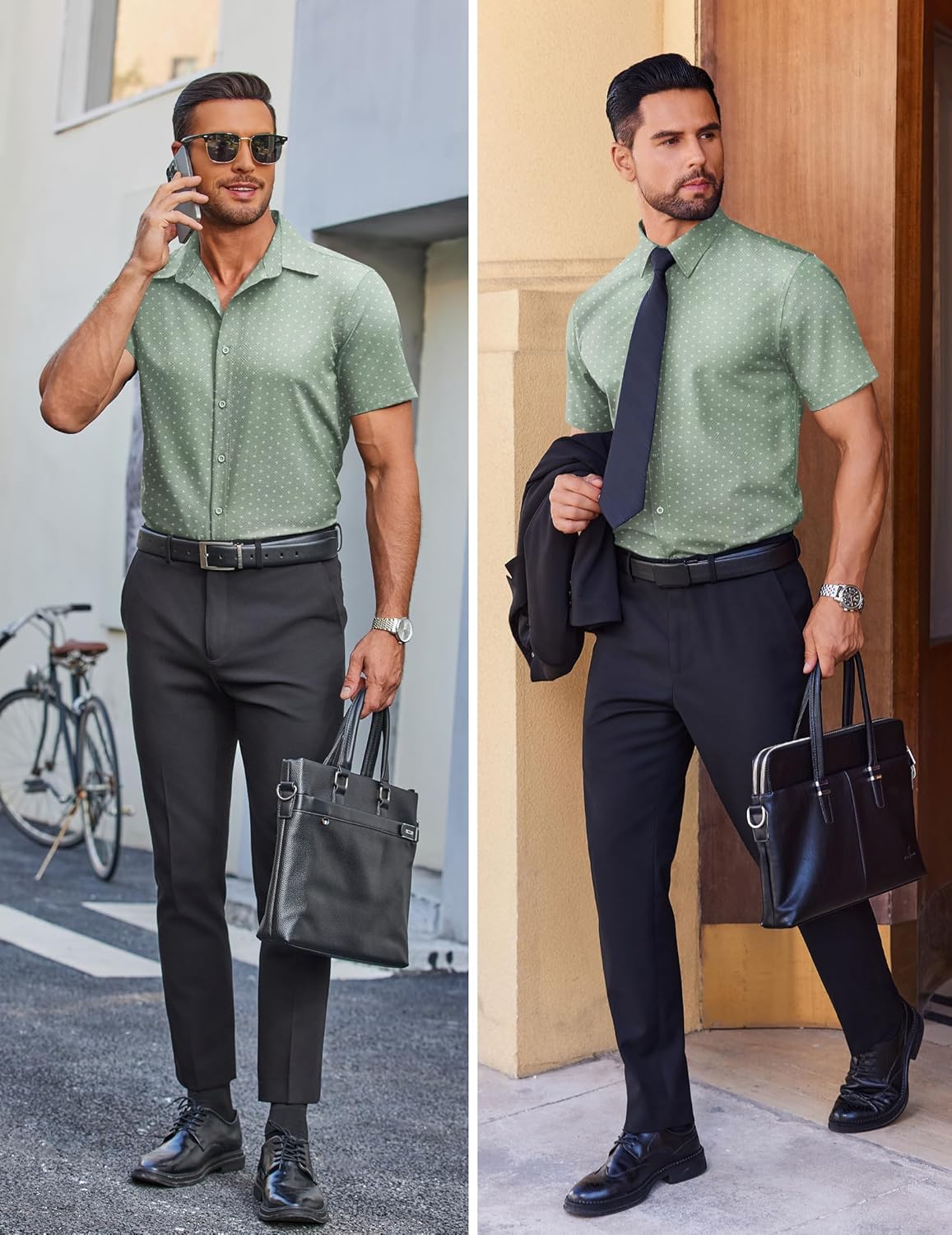 COOFANDY Mens Wrinkle Free Dress Shirt Polka Dot Short Sleeve Button Down Business Casual Shirts - Image 5