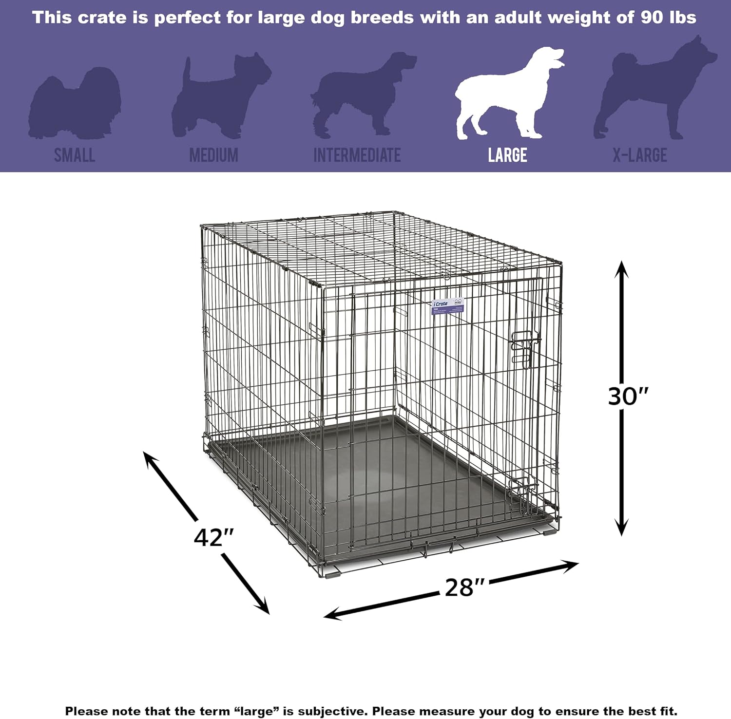 MidWest Homes for Pets 42-Inch iCrate for Large Breeds, 71-90 lbs, Single Door Folding Dog Crate with Divider Panel, Leak-Proof Tray & Secure Latch, Portable, Durable & Easy to Assemble - Image 8