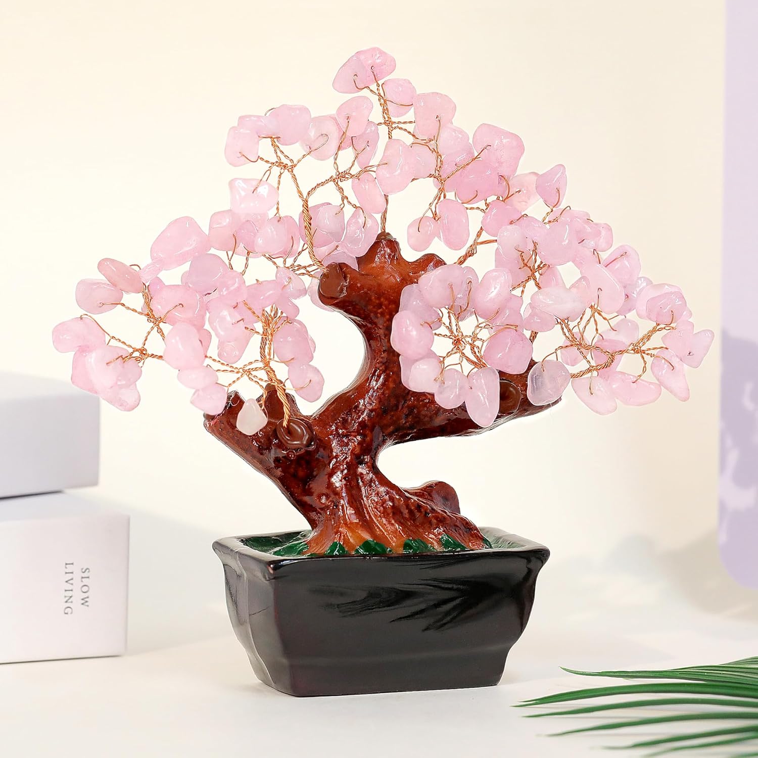 Parma77 Feng Shui Natural Rose Pink Quartz Crystal Money Tree, Healing Crystal Trees Bonsai Style Decoration for Wealth and Luck for Home Decor, Gifts for Women - Image 4