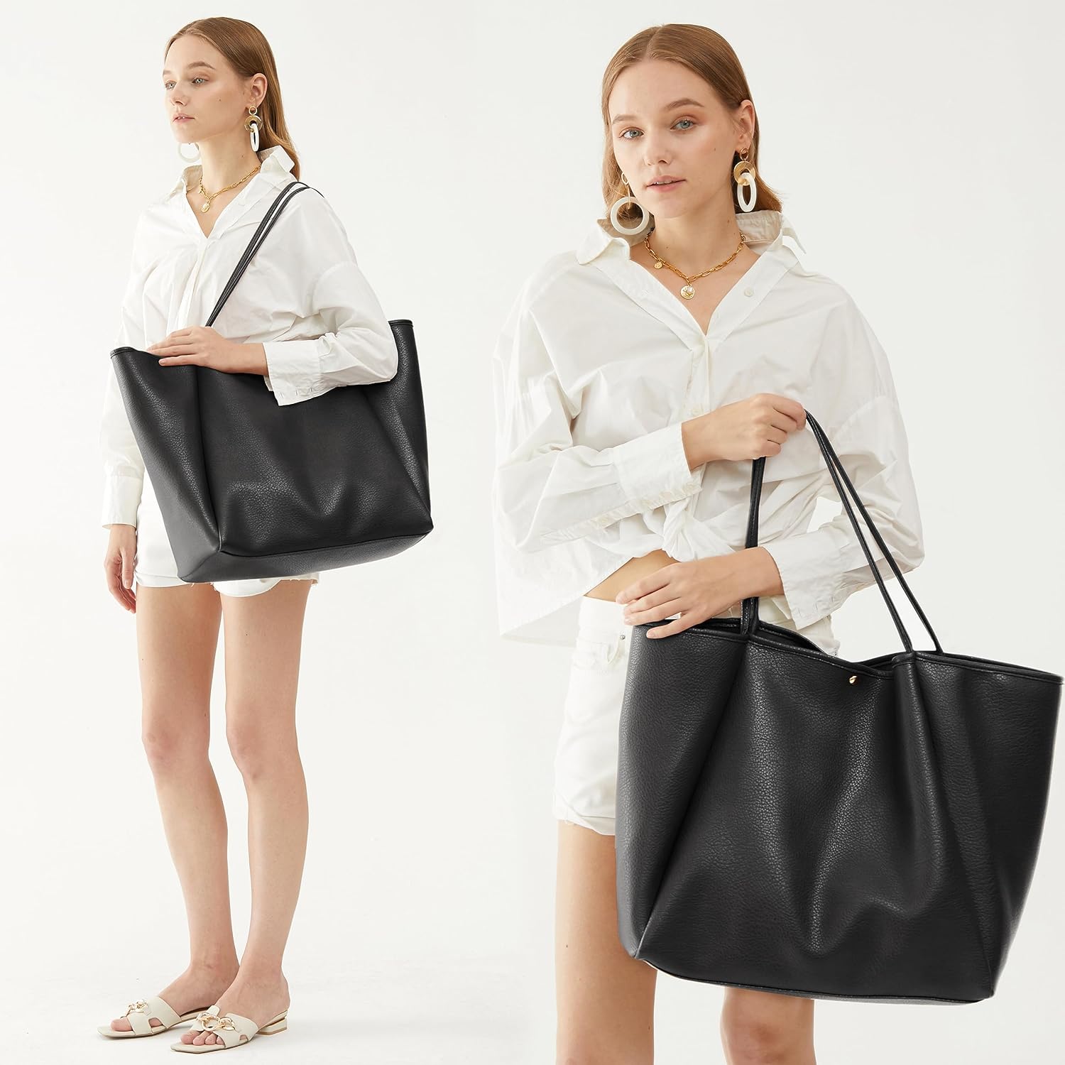 Oversize Pu Leather Tote Women Weekender Bag Shopper Handbag Travel Purse - Image 5