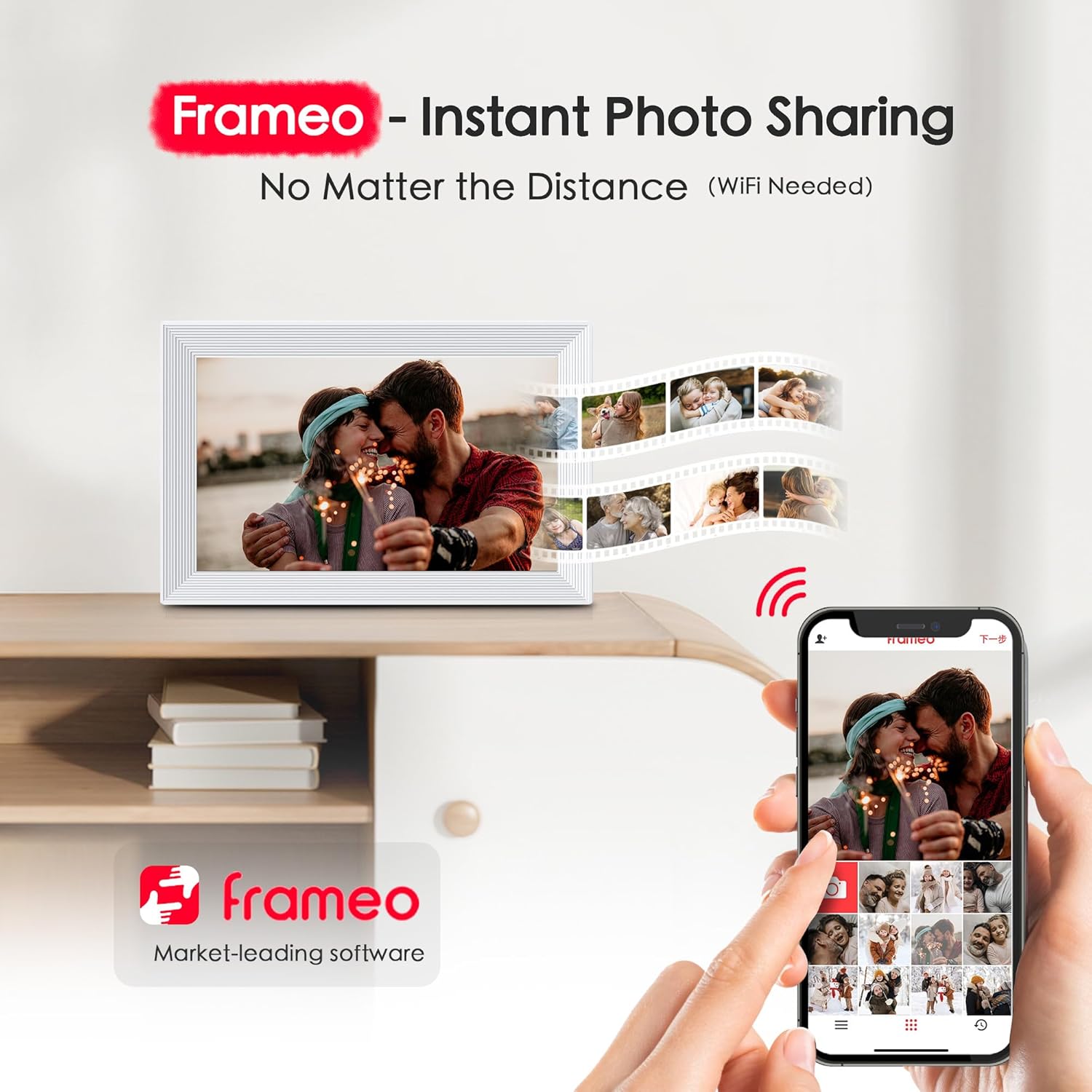 Digital Picture Frame, 10.1 inch Frameo Digital Frame WiFi, 1280 * 800 IPS HD Touchscreen, 32GB Storage, Instant Share Pictures Video, Smart Photo Frame Electronic, Gifts for Mom, House Warming - Image 4