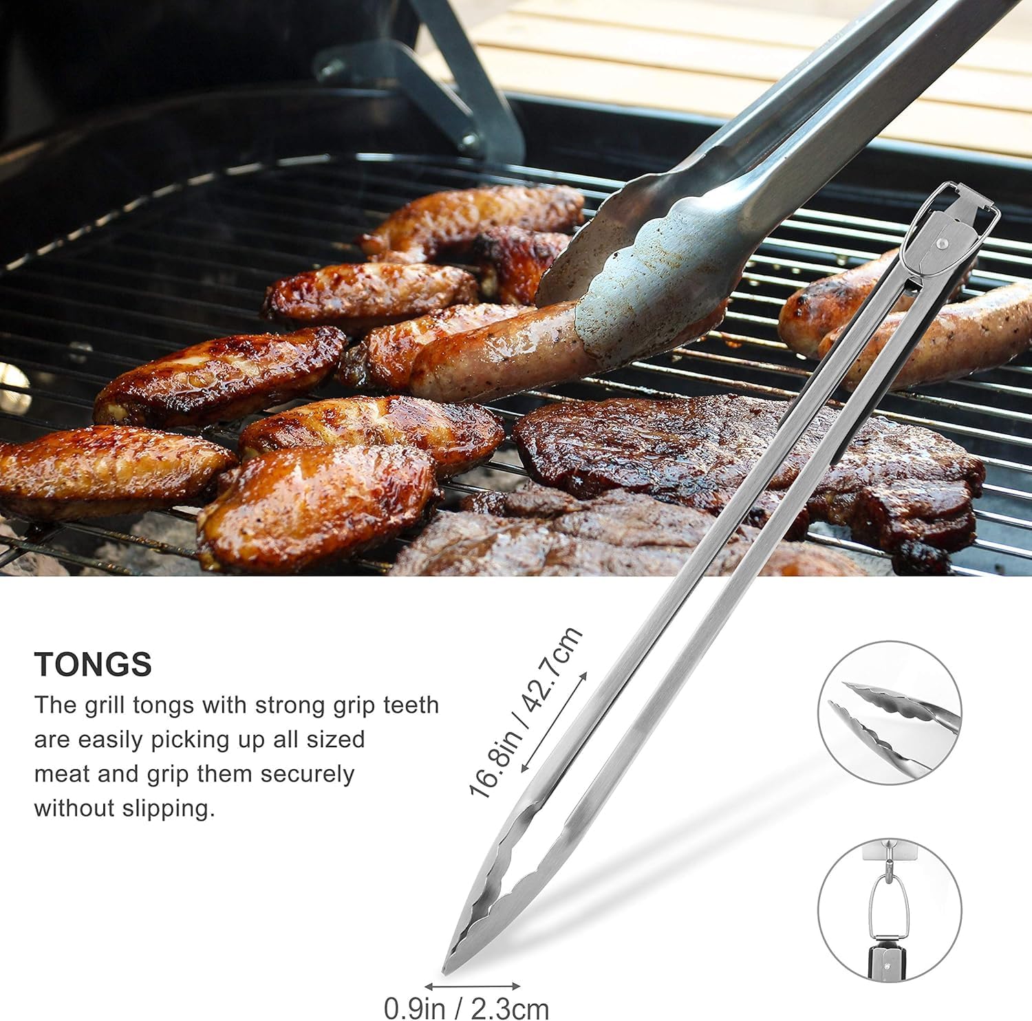 Grilljoy 8PCS Heavy Duty BBQ Grill Tools Set with Extra Thick Stainless Steel Spatula, Fork, Tongs & Cleaning Brush - Complete Barbecue Accessories Kit with Portable Bag - Perfect Grill Gifts for Men - Image 3