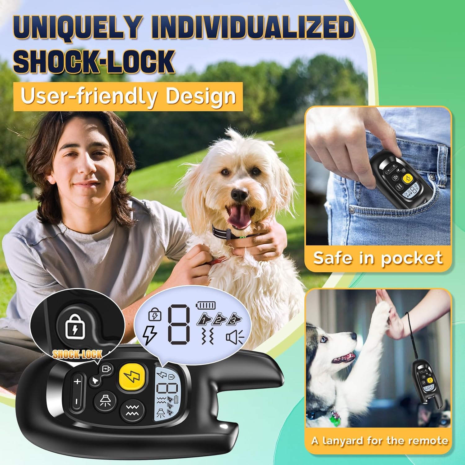 Dog Shock Collar with Remote Control- Training Collar for Small Medium Large Dogs, Electric Collar for Dogs Training Rechargeable, E Collar with Beep, Vibration & Shock-Lock Keypad - Image 3