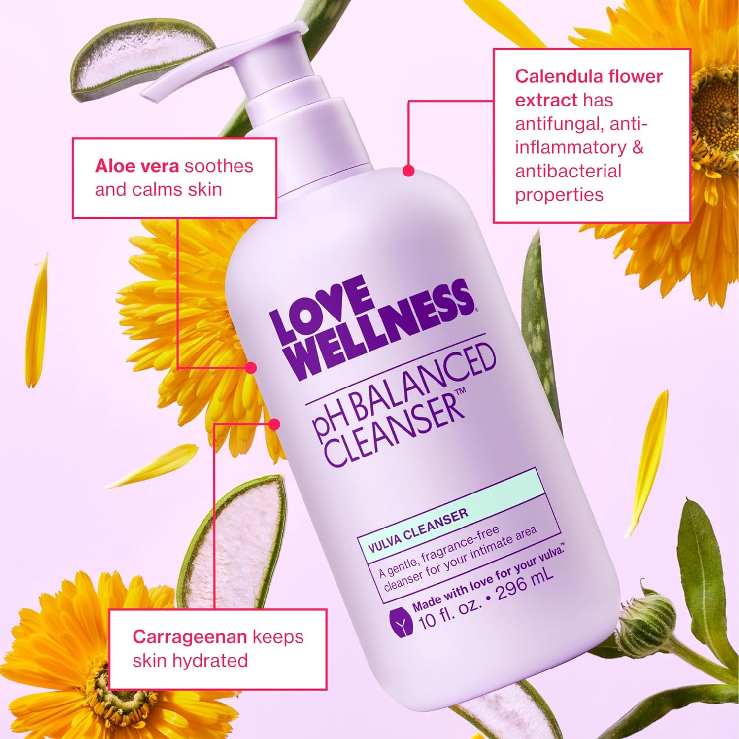 Love Wellness pH Balancing Cleanser | Feminine Vulva Wash for Intimate Health & Hygiene | Fragrance-Free, Non-Irritating & pH Matched | With Aloe Vera & Calendula for Sensitive Skin | 10 Fl Oz - Image 3