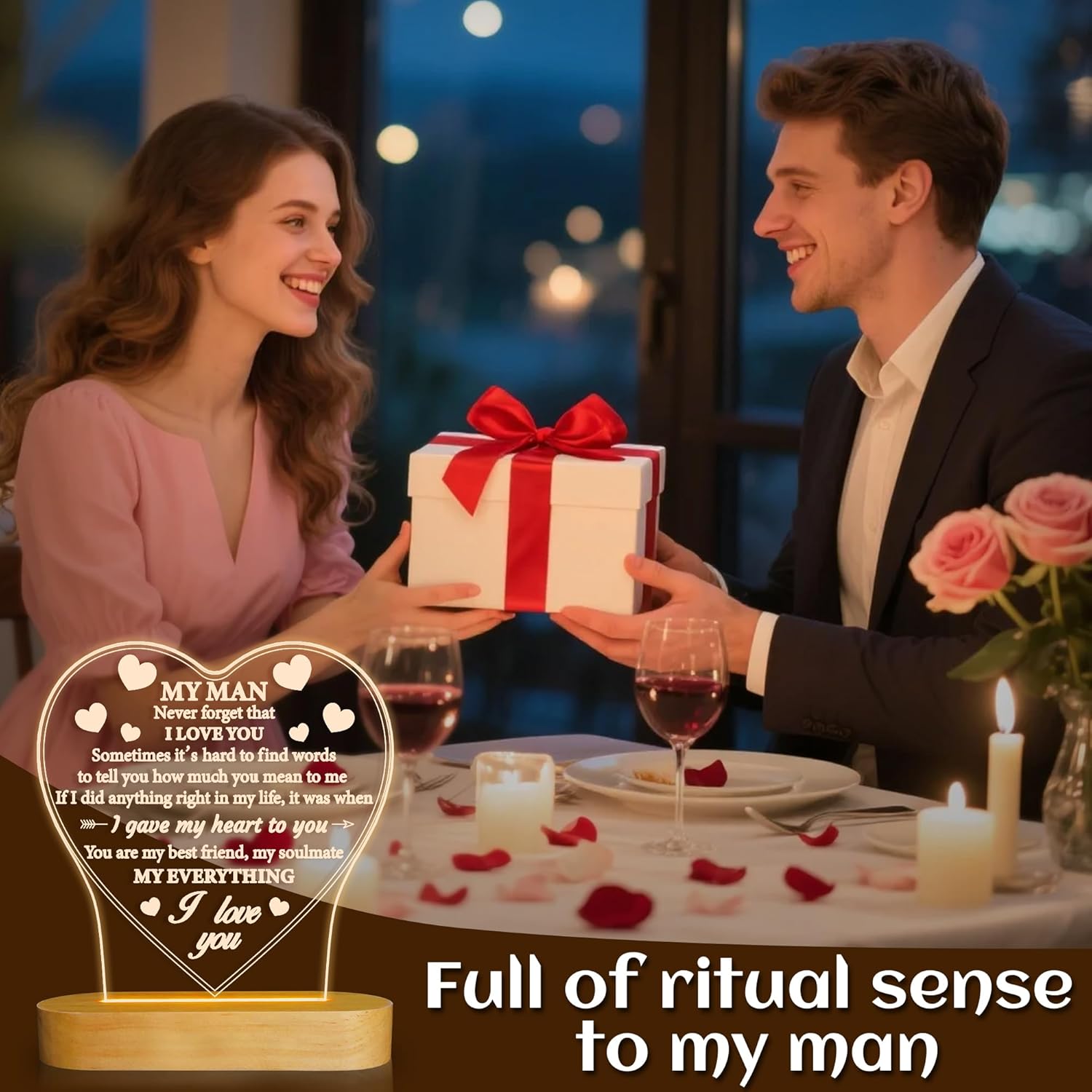 Anywin Gifts for Him, I Love U to My Husband's Gifts with Warm Light for Home Decor, Gifts for Birthday, Xmas,Holidays, A Thankyou Gifts for Him Husband Boyfriend My Man - Image 3