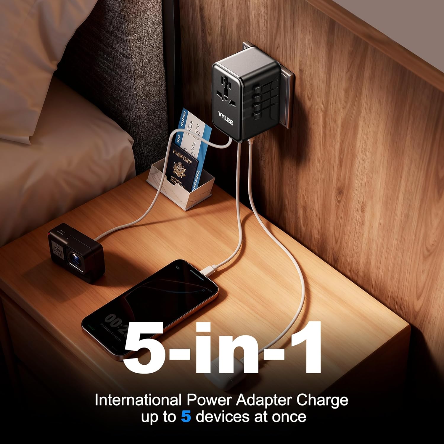 VYLEE Universal Travel Adapter, 2 USB-C & 2 USB-A Worldwide Plug Adapter with 1 Universal AC Outlet, Type A D I G C International Plug Adapter for US, India, Europe, UK, Maldives, Sri Lanka(Black) - Image 4