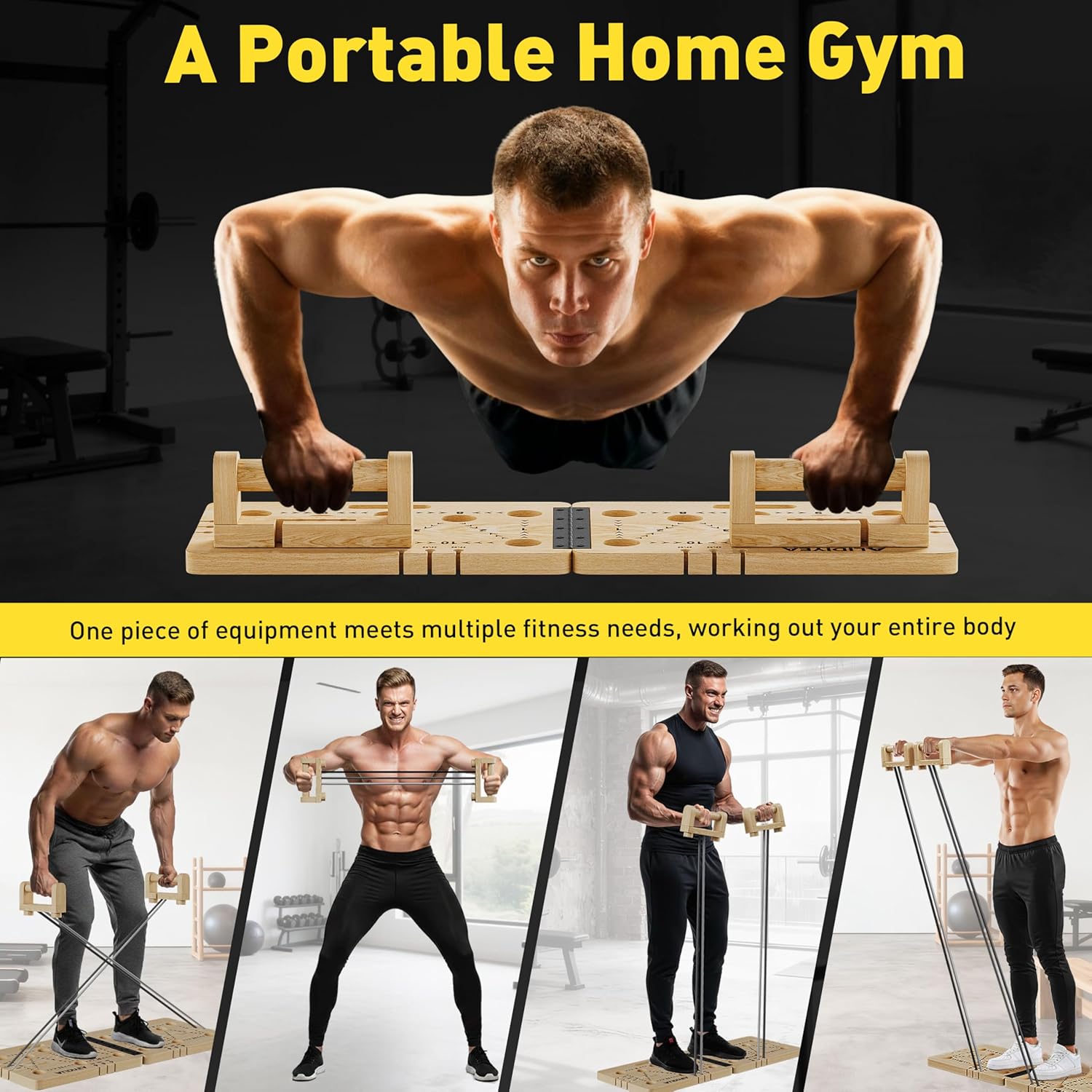 Push Up Board 30 in 1 Foldable with Resistance Bands - Thickened Pine Wood Multi-Push Up Board for Men & Women, Portable Gym/Home Workout Gear for Chest, Shoulders, Arms & Back - Image 8