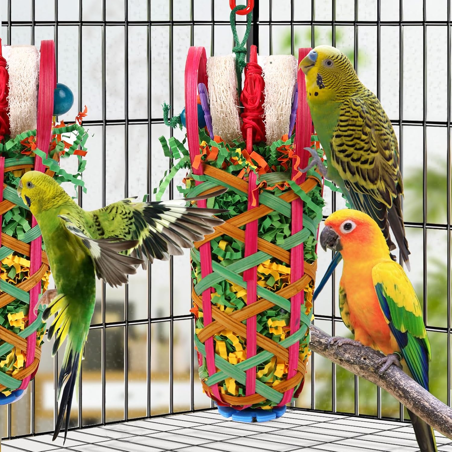 Kyouki Parakeets Toys, 2 PCS Bird Chewing Toys – Perfect for Cockatoos, Conures, Love Birds, Small & Medium Parrots, Fun Foraging & Tearing Bird Cage Accessories (Seeking Food Basket) - Image 5