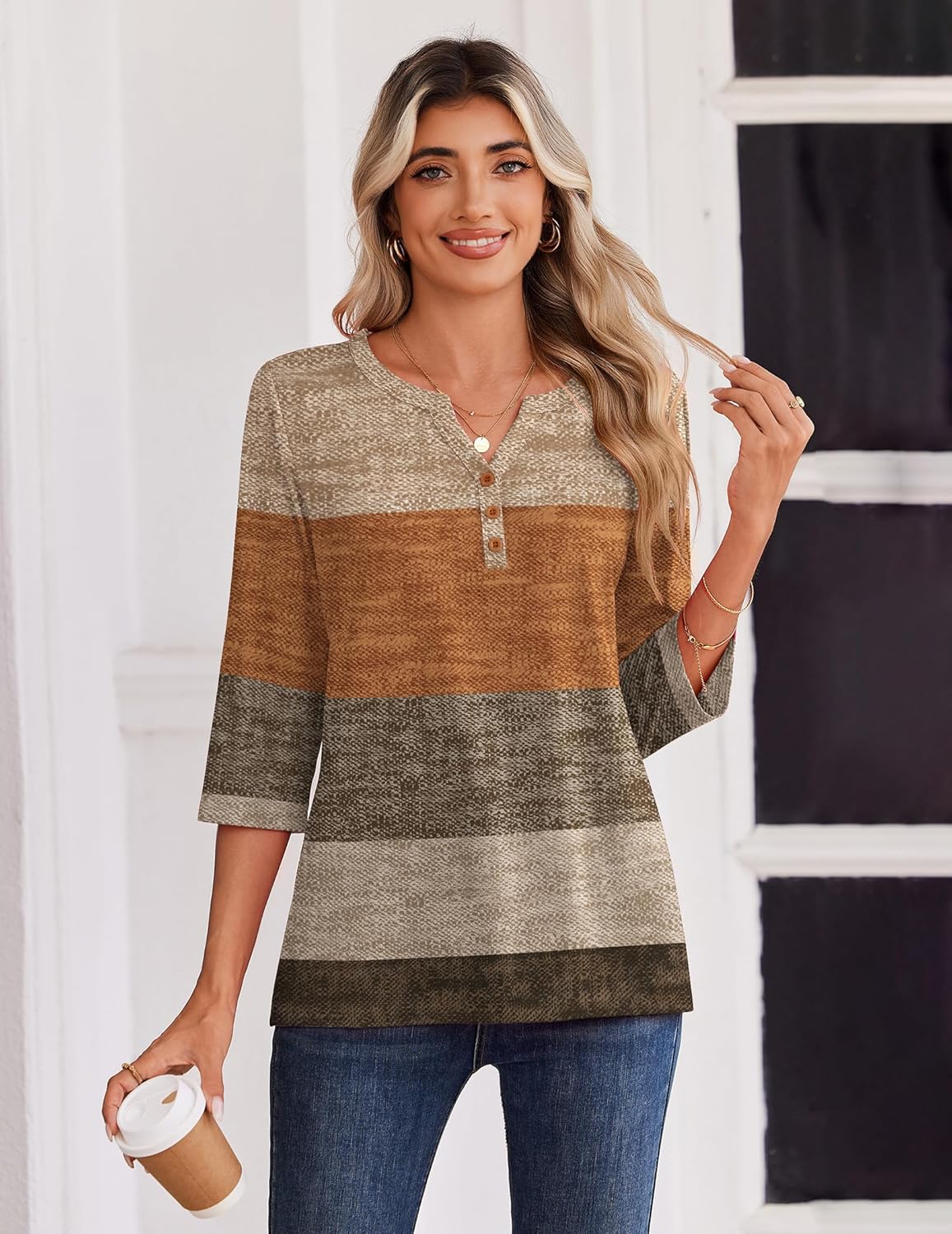 Zeagoo 3/4 Length Sleeve Womens Tops Casual Dressy Summer Blouses Buisness Work Spring Tee Shirts - Image 5