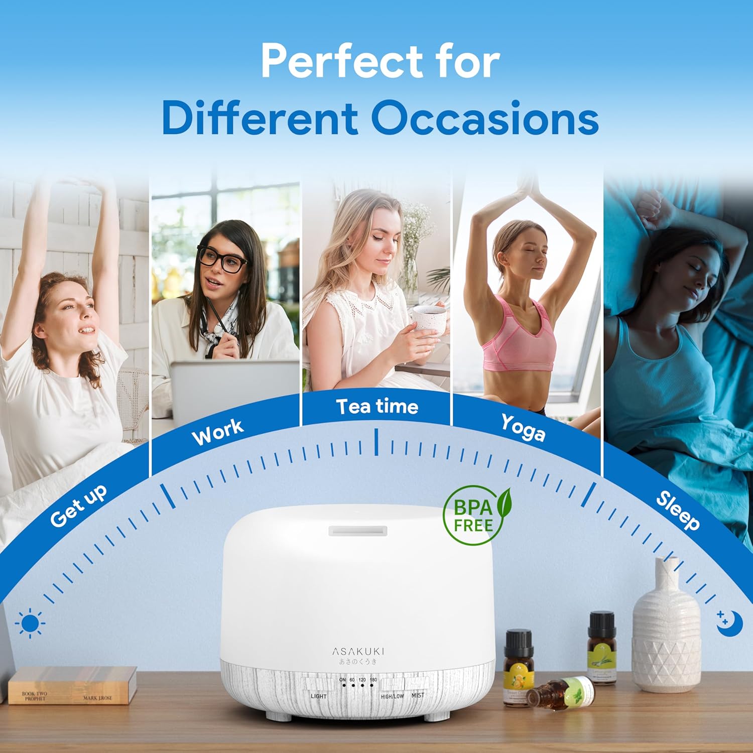 ASAKUKI Essential Oil Diffuser for Home, 500ML Aromatherapy Diffuser Humidifier with Remote Control, 7 Color LED Lights, Quiet Cool Mist Diffuser for Bedroom, Living Room, Office (White) - Image 6