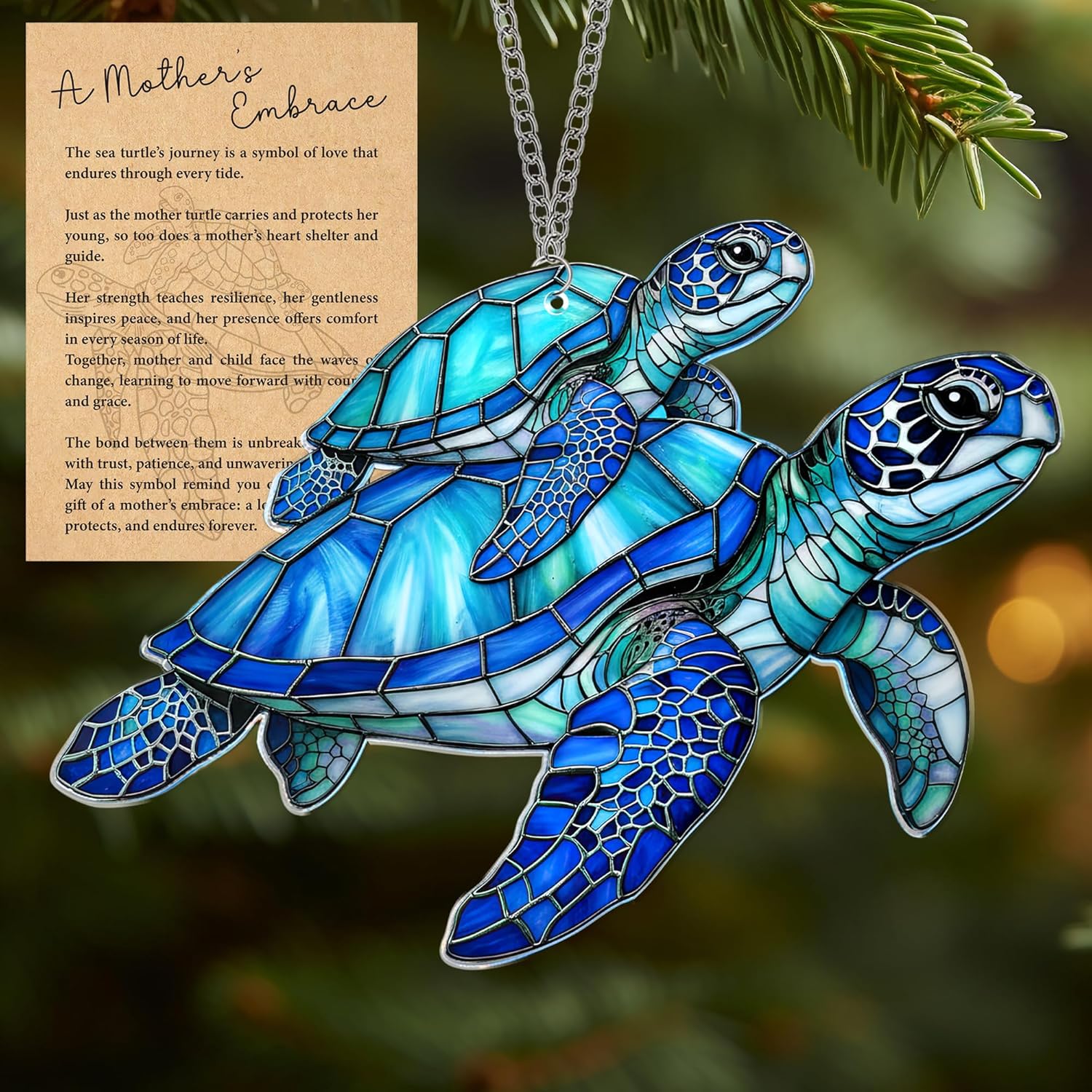 Beach Christmas Ornaments for Tree, Sea Turtle Acrylic Suncatcher Ornament with Story Card, Sea Turtle Gifts for Women, Beach Gifts for Women, Christmas Stocking Stuffers Ideas (Motherhood Blue) - Image 9