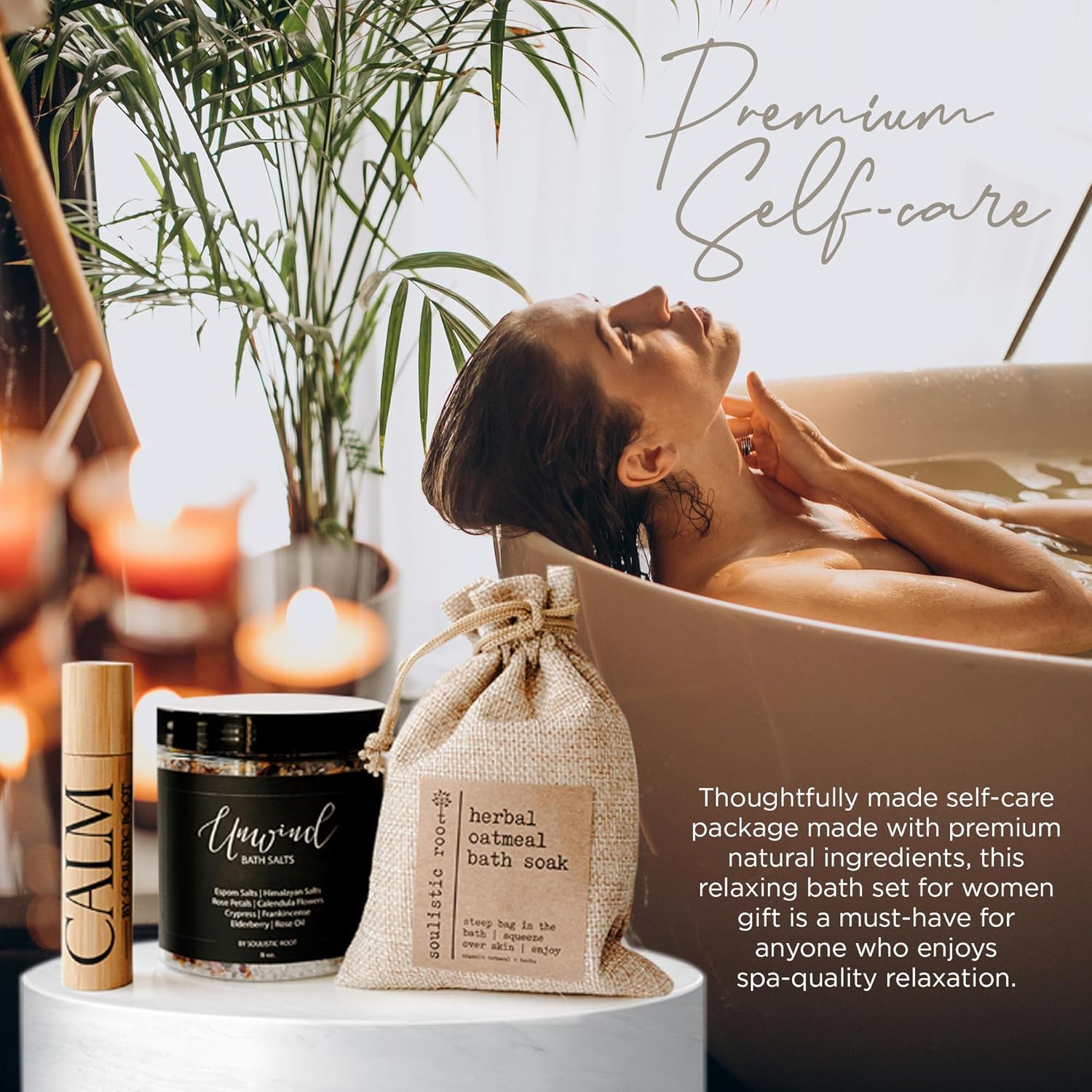 SOULISTIC ROOT Revitalizing Bath Gift - Premium Self-Care Bath & Body Set with Lavender Oatmeal Soak, Tranquil Essential Oil Roller, Epsom Salt Soak, Home Spa Kit, Ready-to-Gift Box - Image 7
