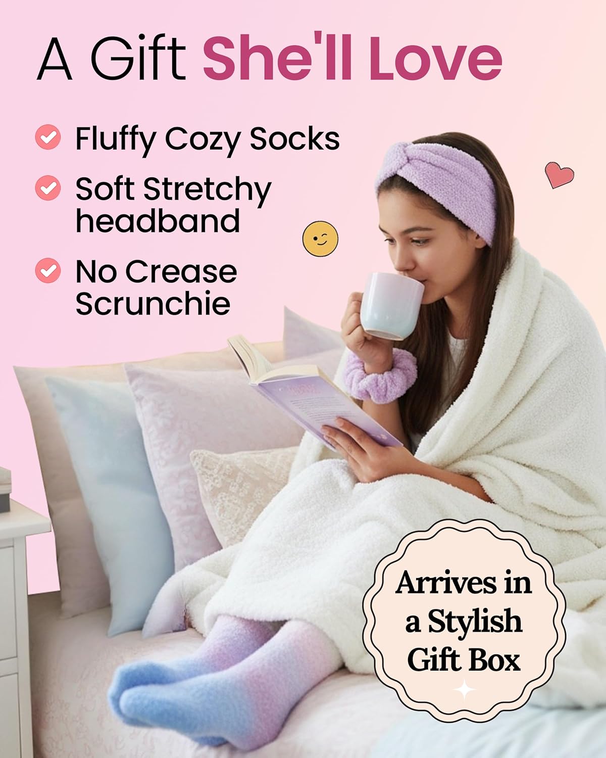 Lily England Cozy Self-Care Gift Set - Teen Girl Gifts Trendy Stuff with Soft Fluffy Socks, Headband & Scrunchie - Birthday & Fun Stocking Stuffers for Teen Girls & Tweens - Image 2