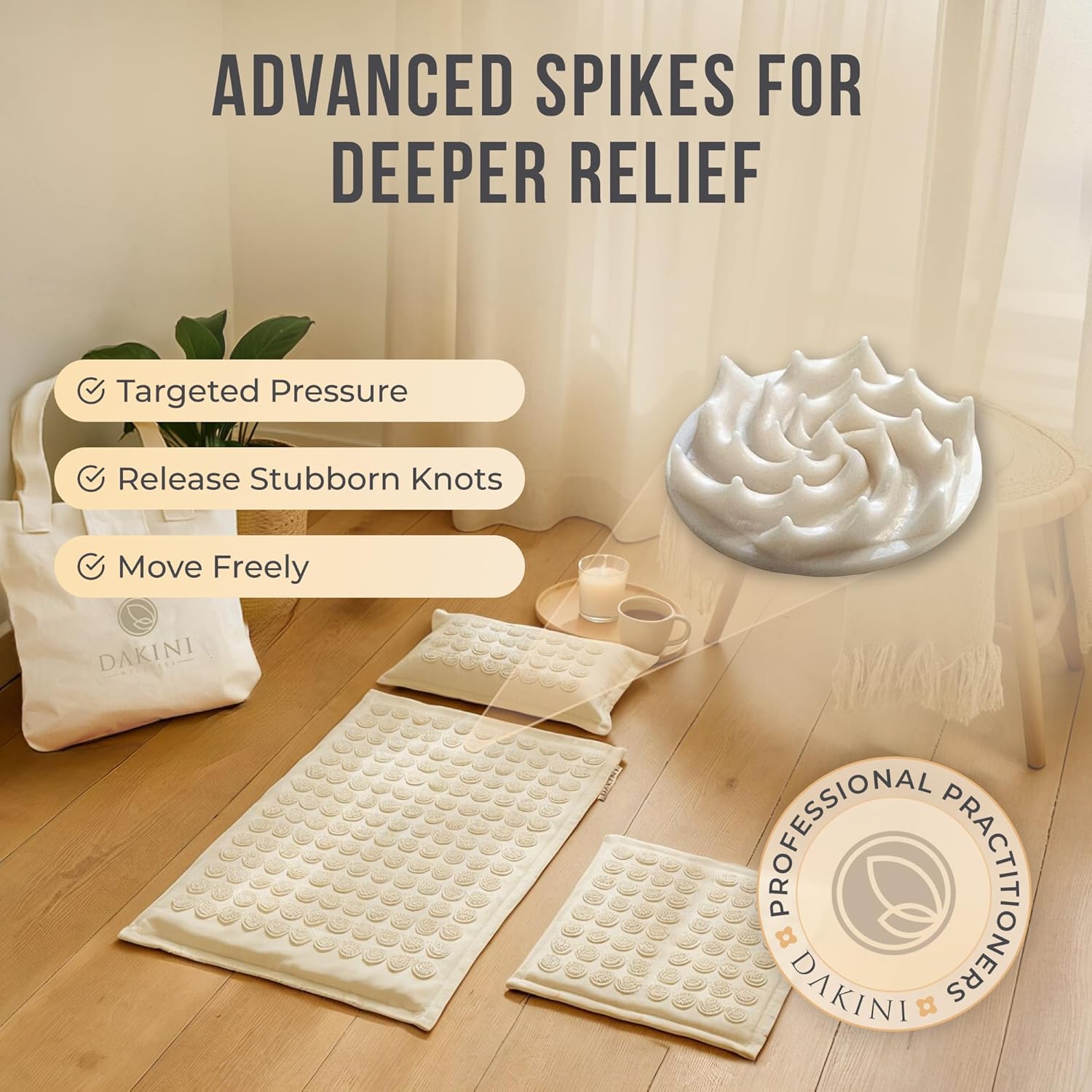 Dakini Premium Linen Acupressure Mat and Pillow Set with Mini Pad - Acupuncture Mat Full Body Pain Relief - Image 3