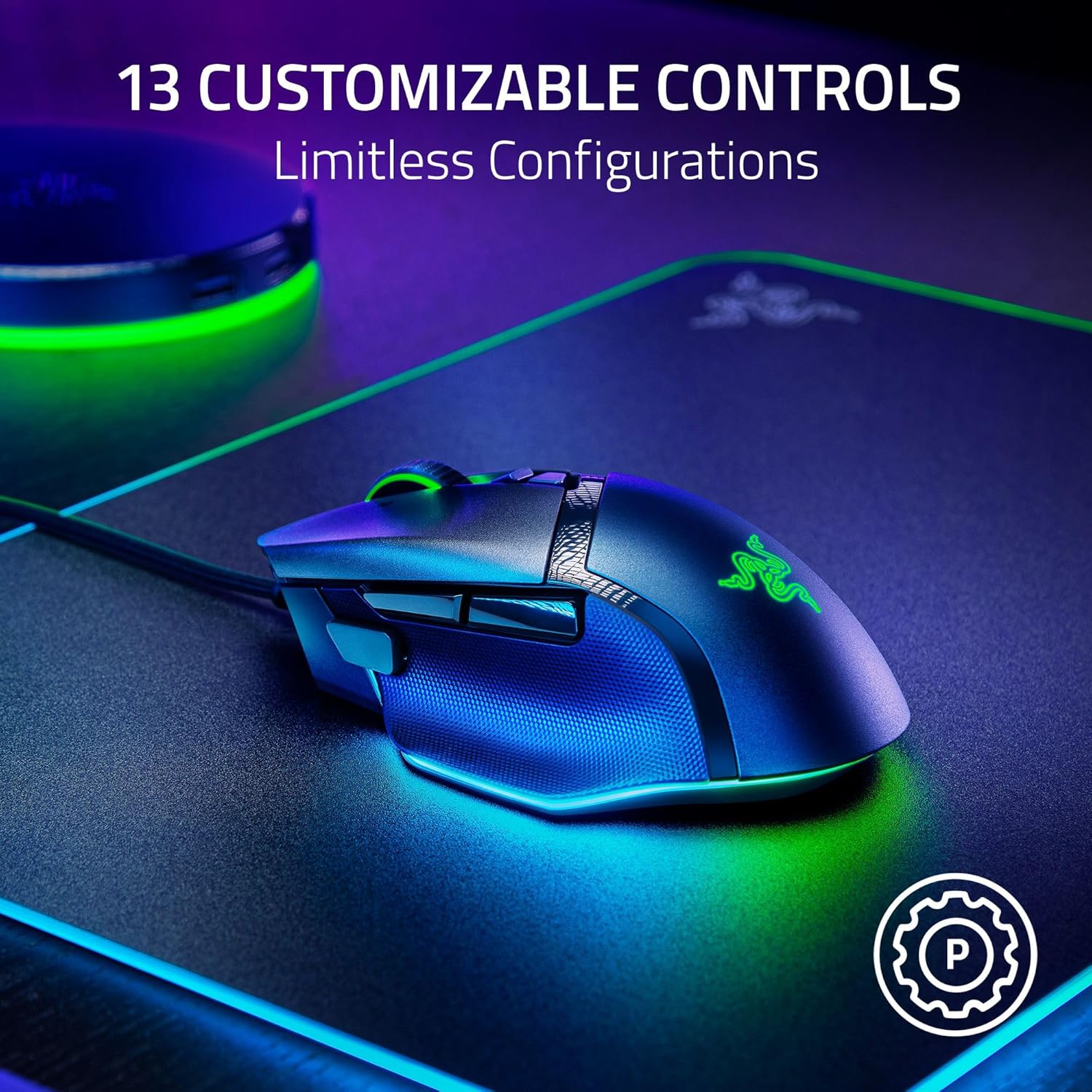 Razer Basilisk V3 35K Wired Ergonomic Gaming Mouse : HyperScroll Tilt Wheel - 35K DPI Optical Sensor Gen 2-13 Customizable Controls - Chroma RGB - Optical Switches Gen 3 - Speedflex Cable - Image 4