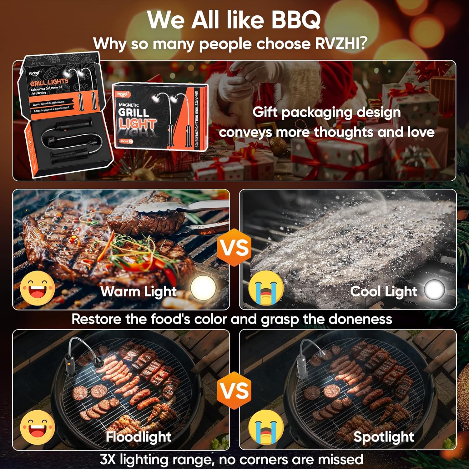 Father's Day Gifts for Dad Unique: 2 Pack Magnetic Grill Light BBQ Grilling Accessories with 8.3" Extended Gooseneck - Bright LED Smoker Tools - Mens Brithday Gifts Ideas for Husband Boyfriend - Image 3
