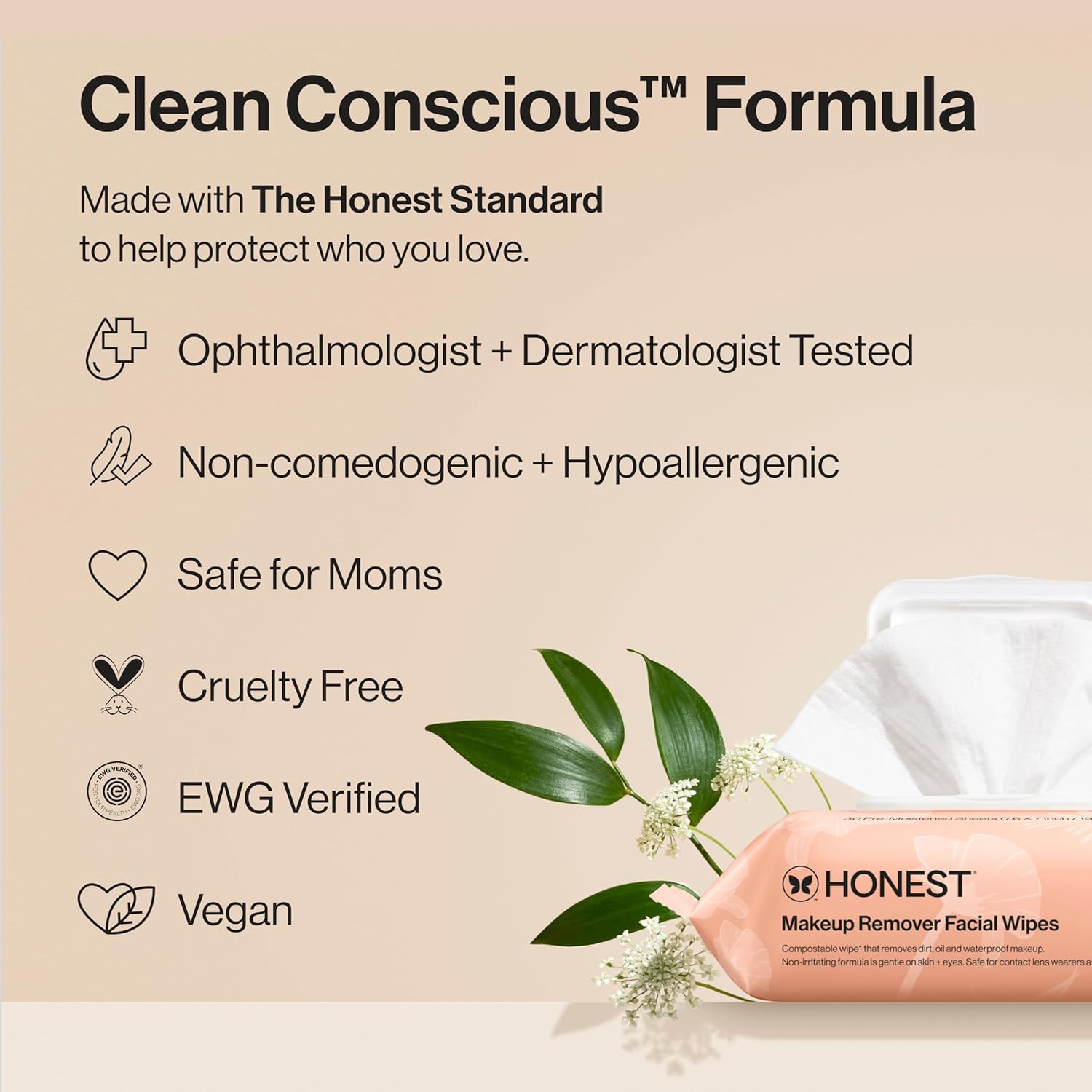 Honest Beauty Fragrance Free Cleansing Makeup Remover Facial Wipes | Plant Based, Hypoallergenic, Gentle for Sensitive Skin | 30 Count - Image 5
