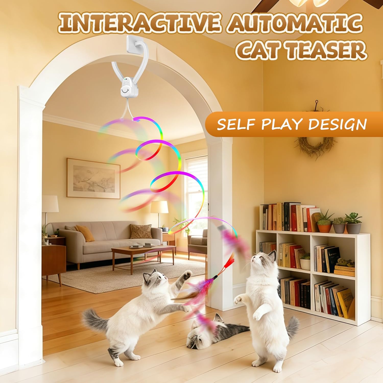 Interactive Cat Toys for Indoor Cats,Automatic Hanging Electric Cat Teaser Door Frame & Doorway,with Feather Mouse String wand Enrichment Chase Toy,Safe Self Play for Bored Multi Cats Households - Image 2