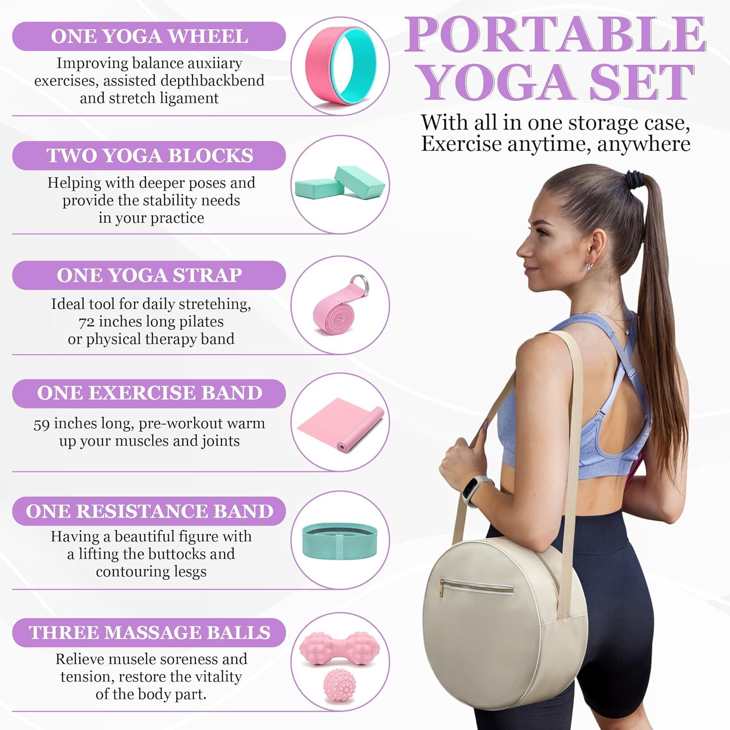 All in One Yoga Wheel Set, Soft Foam Roller Wheel for Back Pain & Stretching, Yoga Blocks 2 Pack with Strap, Trigger Point Therapy Massage Ball for Deep Tissue, Yoga Starter Kit for Beginner - Image 7