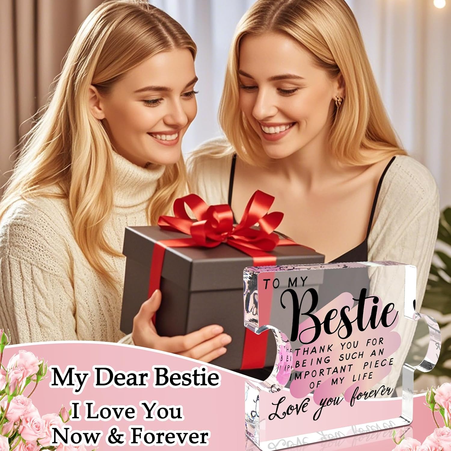 Best Friend Birthday Gifts for Women, Friendship Gifts for Best Friend Woman, Gifts for Friends Women, Bestie Acrylic Puzzle Plaque Keepsake for Soul Sister Female Bestfriend Work Besties Birthdays Thanksgiving Christmas Valentine's Day Present - Image 2