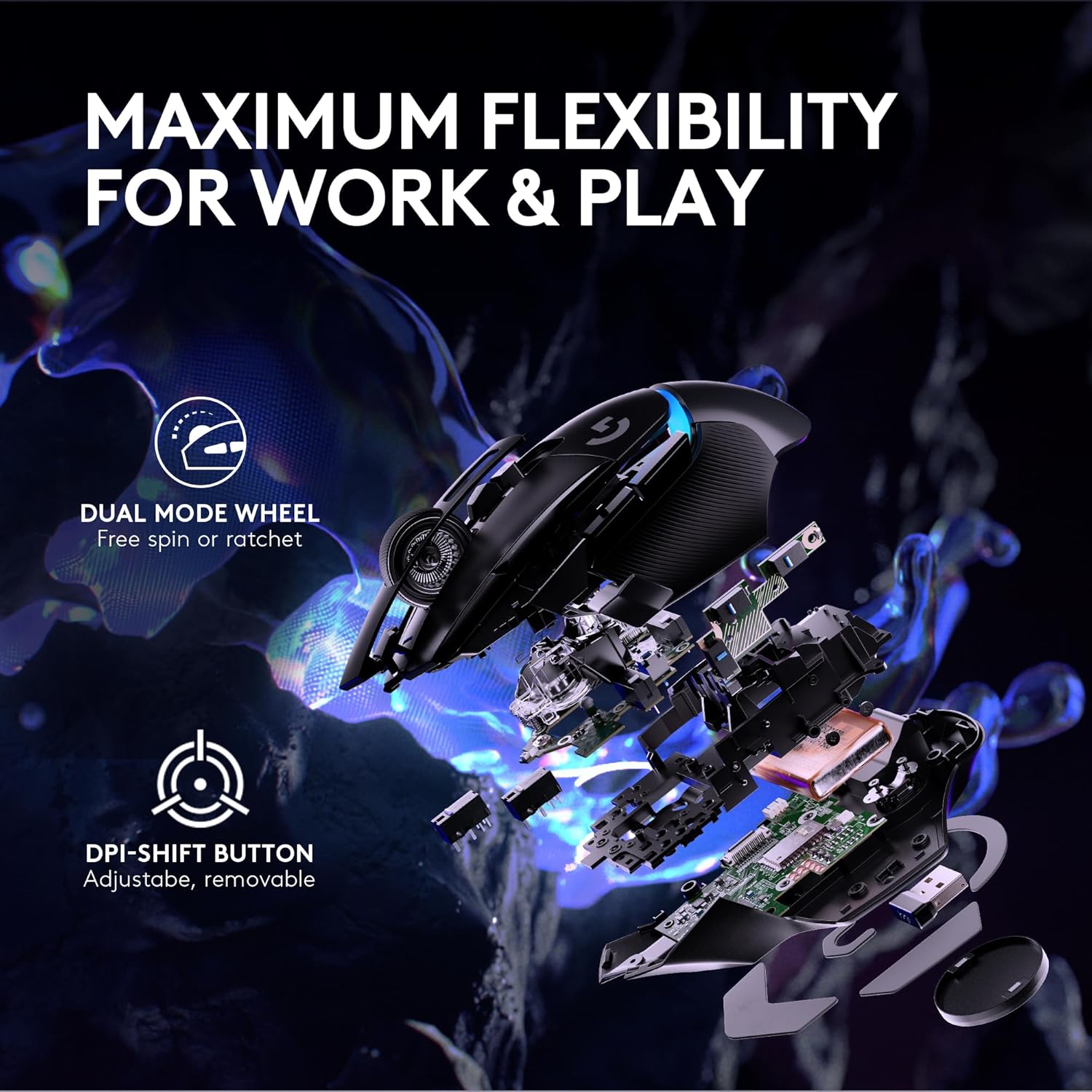 Logitech G502 X Plus Wireless Gaming Mouse: Optical Switches, LIGHTSYNC RGB, 13 Buttons, Infinite Scroll Toggle, - Image 6