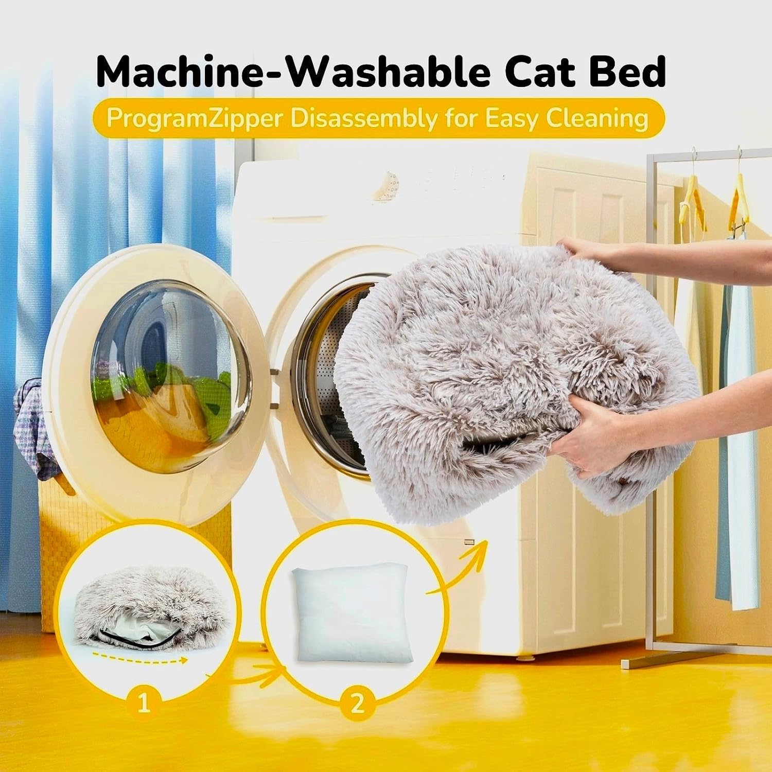 CATISM Cat Bed, Cat Cave for Indoor Cats, Soft Cat Dome, Self-Warming 2 in 1 Foldable Pet Cat House with Washable Cushioned Pillow Calming Fluffy Dog Beds for Small Dogs with Anti-Slip Bottom Brown - Image 6