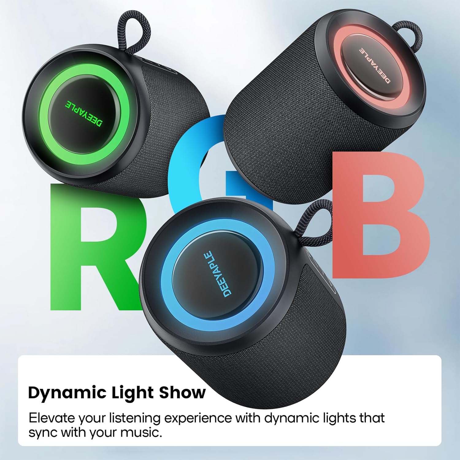 Bluetooth Speaker Wireless,IP67 Waterproof & Dustproof Portable Speaker with Lights,15W Loud Stereo Sound, 2500mAh Battery All Day Playtime, TWS Pairing, BT5.3, Home/Party/Outdoor/Beach (Black) - Image 6