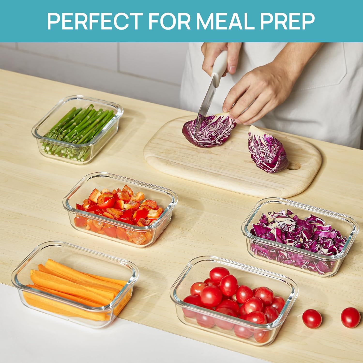 Vtopmart 5Pack 22oz Glass Storage Containers with Lids, Glass Meal Prep Food Container Sets with Snap Airtight Lids for Microwave, Oven, Freezer and Dishwasher, Grey - Image 4