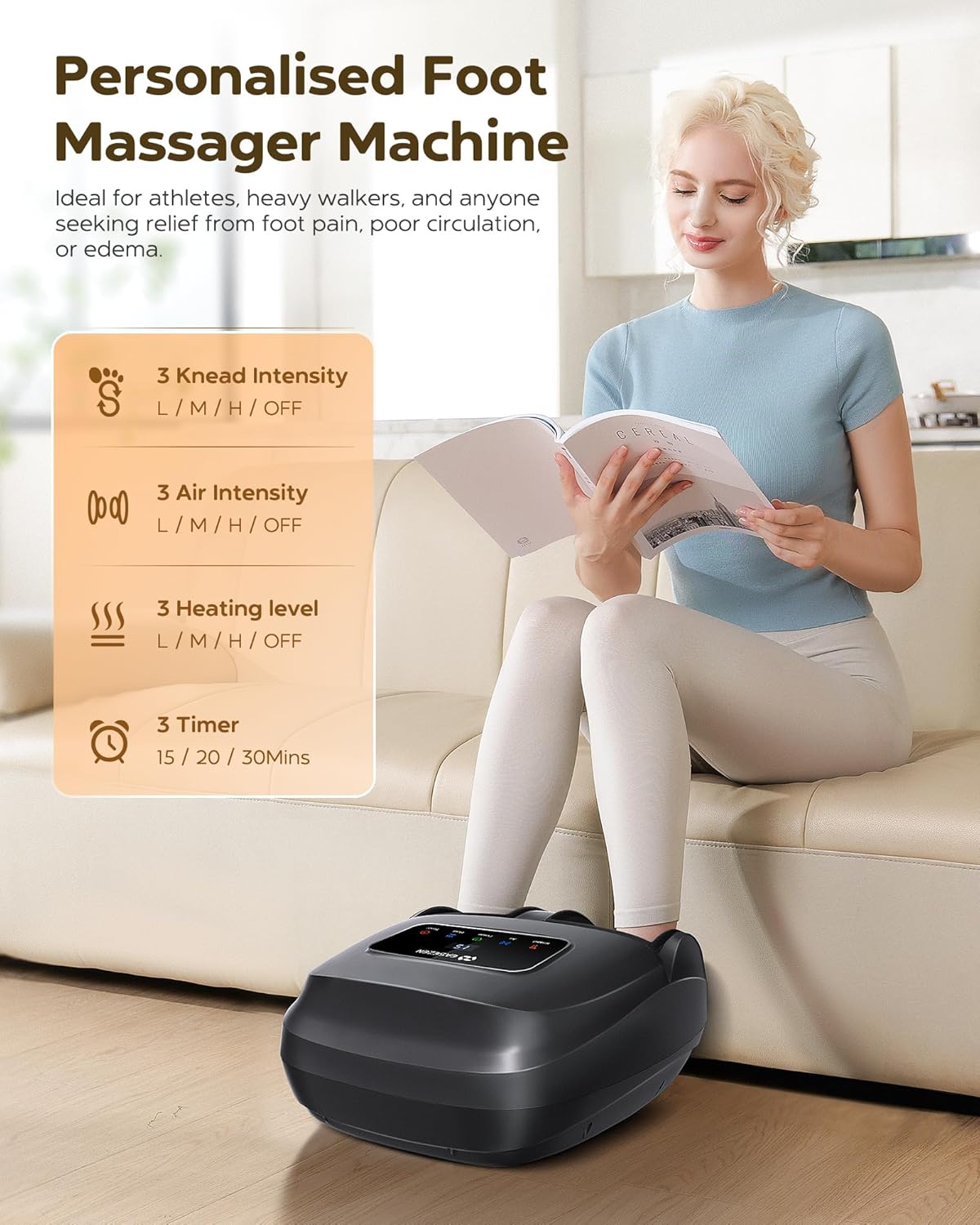 EaseZen Foot Massager Machine with Heat, Shiatsu Foot Massager with Remote, 2026 Upgraded Deep Kneading, for Plantar Fasciitis, Neuropathy, Birthday Gifts for Women Mom Men Dad, Up to Foot Size 14 - Image 4
