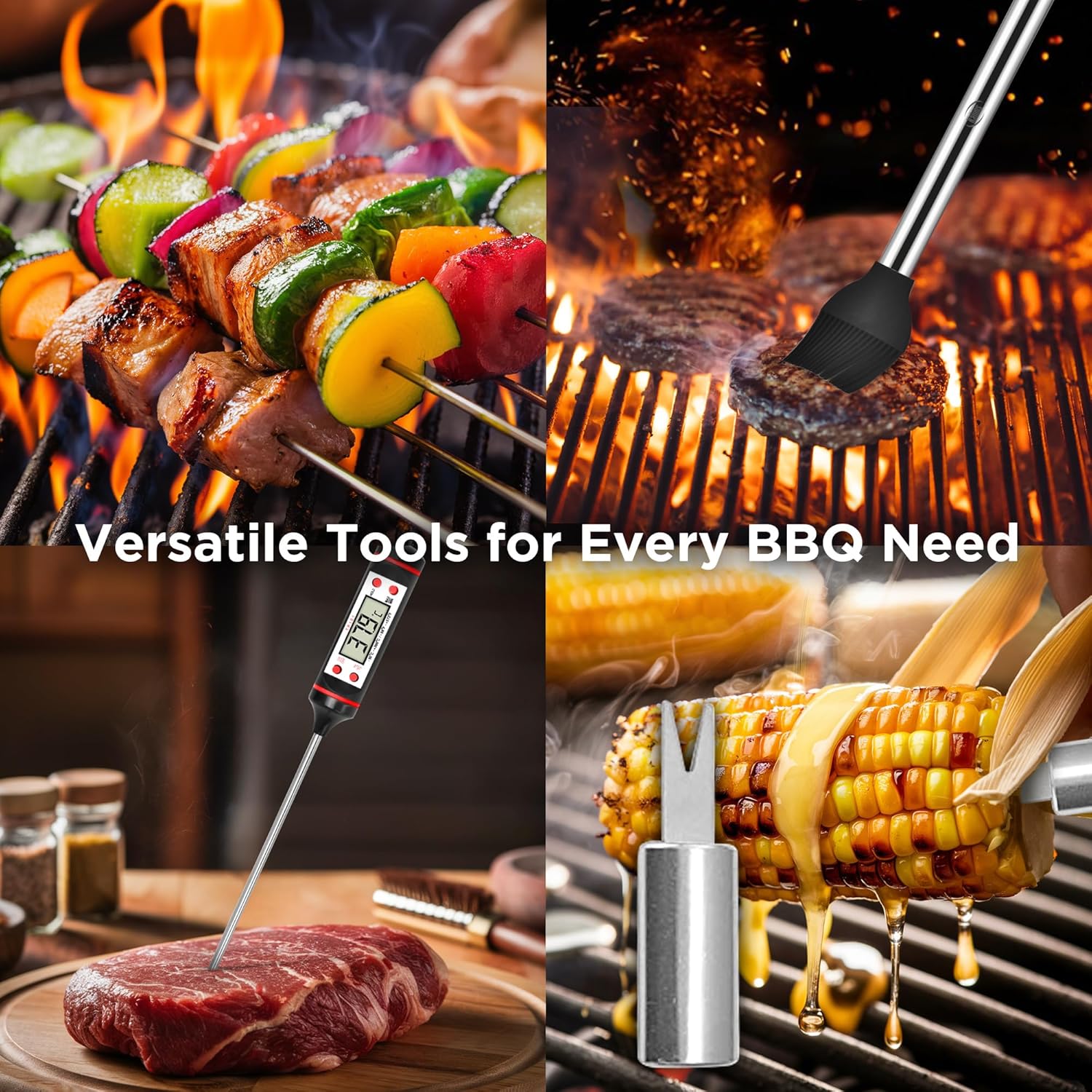 Kaluns Grilling Accessories, Dad Gifts for Fathers Day, Heavy Duty Stainless Steel Grill Set BBQ Grill Accessories for Outdoor Grill with Meat Thermometer, Case and Apron - Image 6