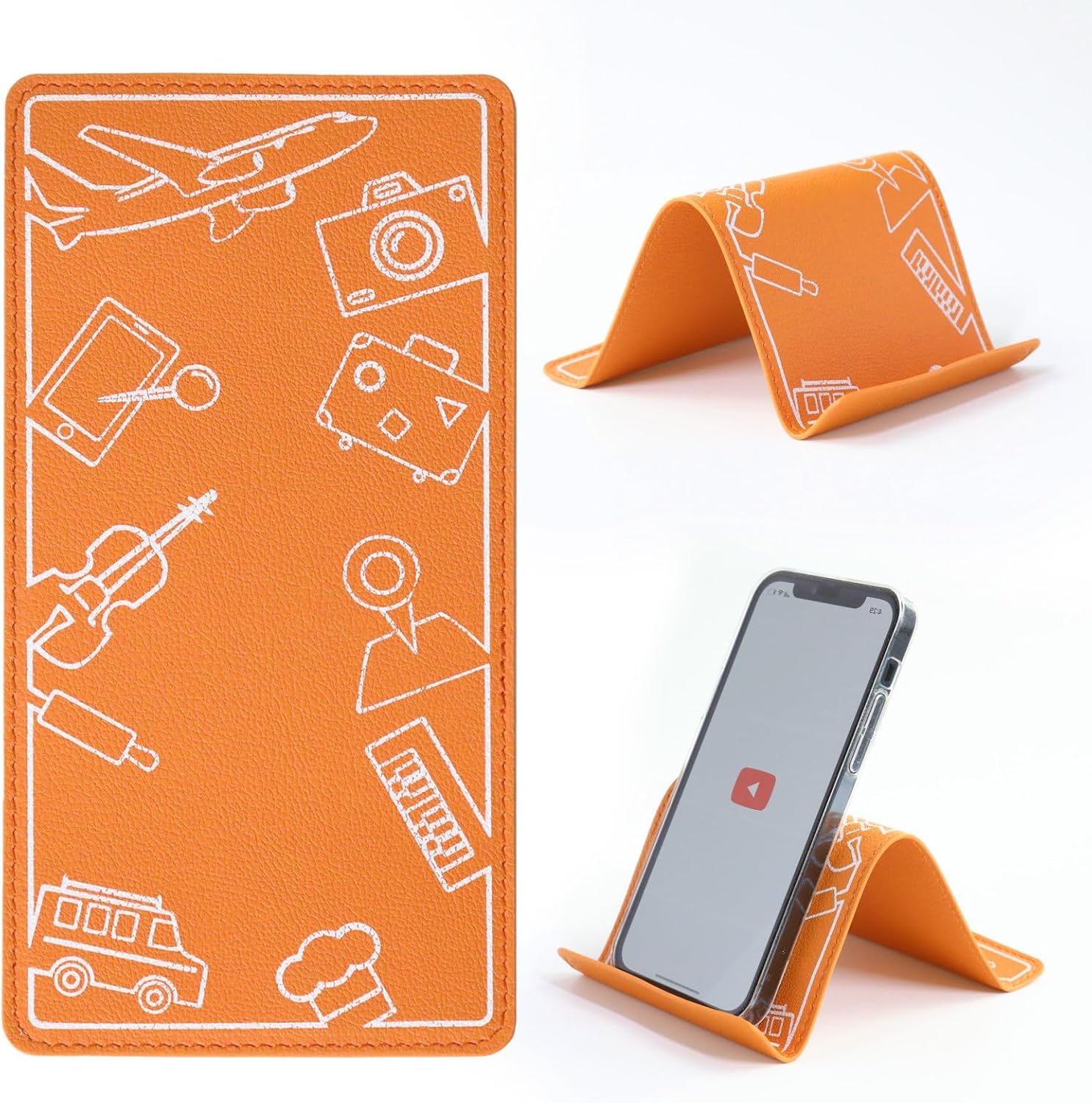 Adjustable Angle Phone Stand Tablet Holder, Sturdy Universal for All Smartphones - Foldable Portable for Desk, Travel, Home, Kitchen, Bed, Treadmill, Airplane, Orange