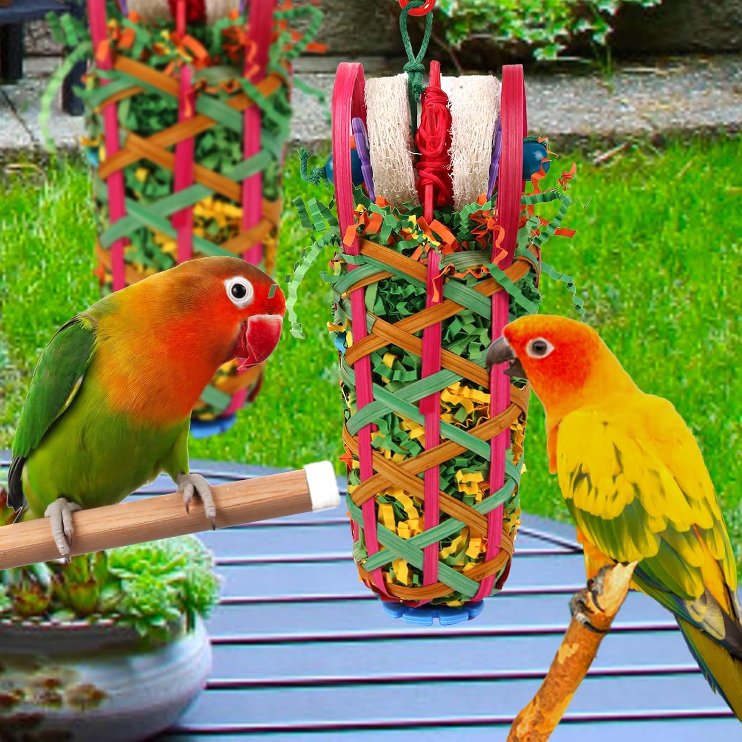 Kyouki Parakeets Toys, 2 PCS Bird Chewing Toys – Perfect for Cockatoos, Conures, Love Birds, Small & Medium Parrots, Fun Foraging & Tearing Bird Cage Accessories (Seeking Food Basket) - Image 7