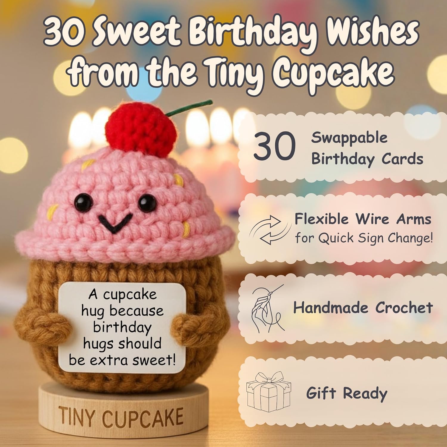 Happy Birthday Gift for Women - 30 Sweet Bday Cards by The Tiny Cupcake Crochet - 16th, 21st, 25 Year Old, 30th, 40th Birthday Present for Friends, Coworkers, Sister, Girlfriend, Daughter, Teen Girls - Image 2