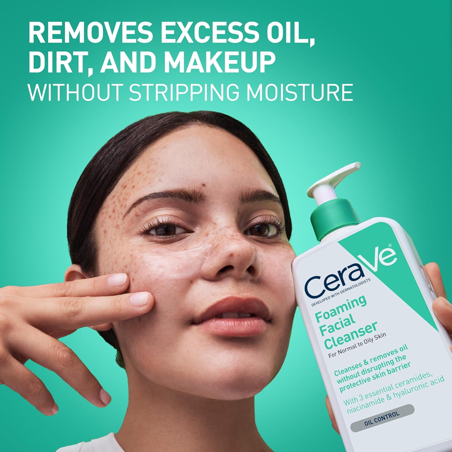 CeraVe Foaming Facial Cleanser, Daily Face Wash for Oily Skin, Hyaluronic Acid + Ceramides + Niacinamide, Fragrance Free & Paraben Free, Non-Drying Oil Control Face Wash, 16 Fluid Ounces - Image 2