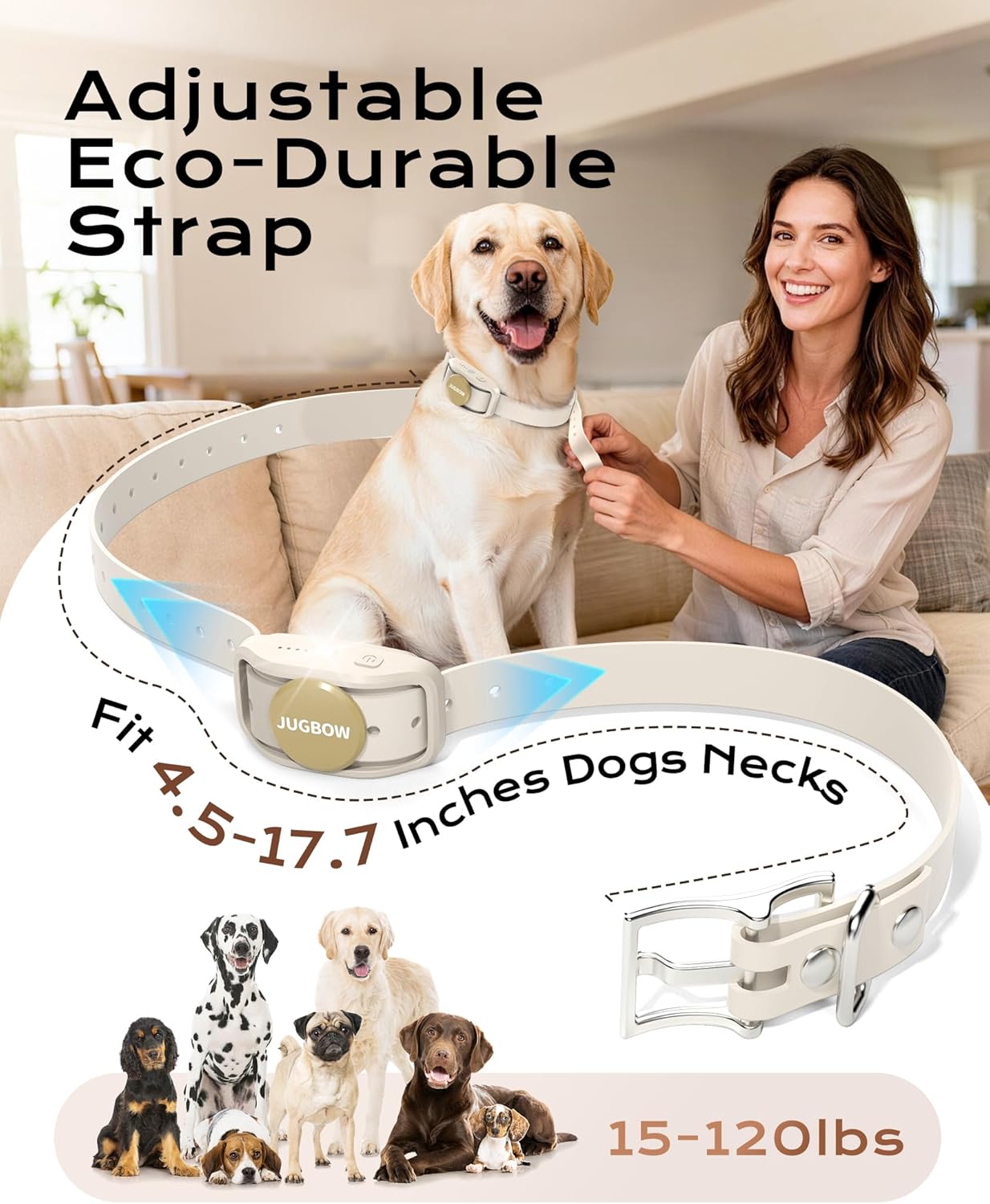 Jugbow Shock Collar for Dogs - 4200FT Remote Training Collar for 15-120lbs Small Medium Large Dog, LED Light & Waterproof Electric Collars with 3 Training Mode for All Breeds (Beige) - Image 5