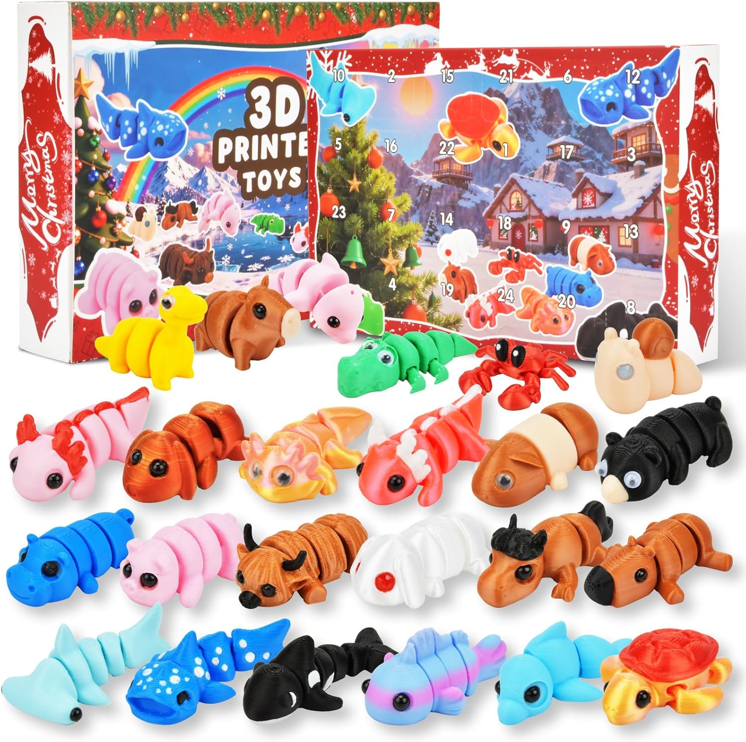 Christmas Advent Calendar 2025 with 3d Printed Animal Toys Christmas Countdown Calendar for Kids Creative Holiday Gift and Stocking Stuffer Idea for Boys and Girls